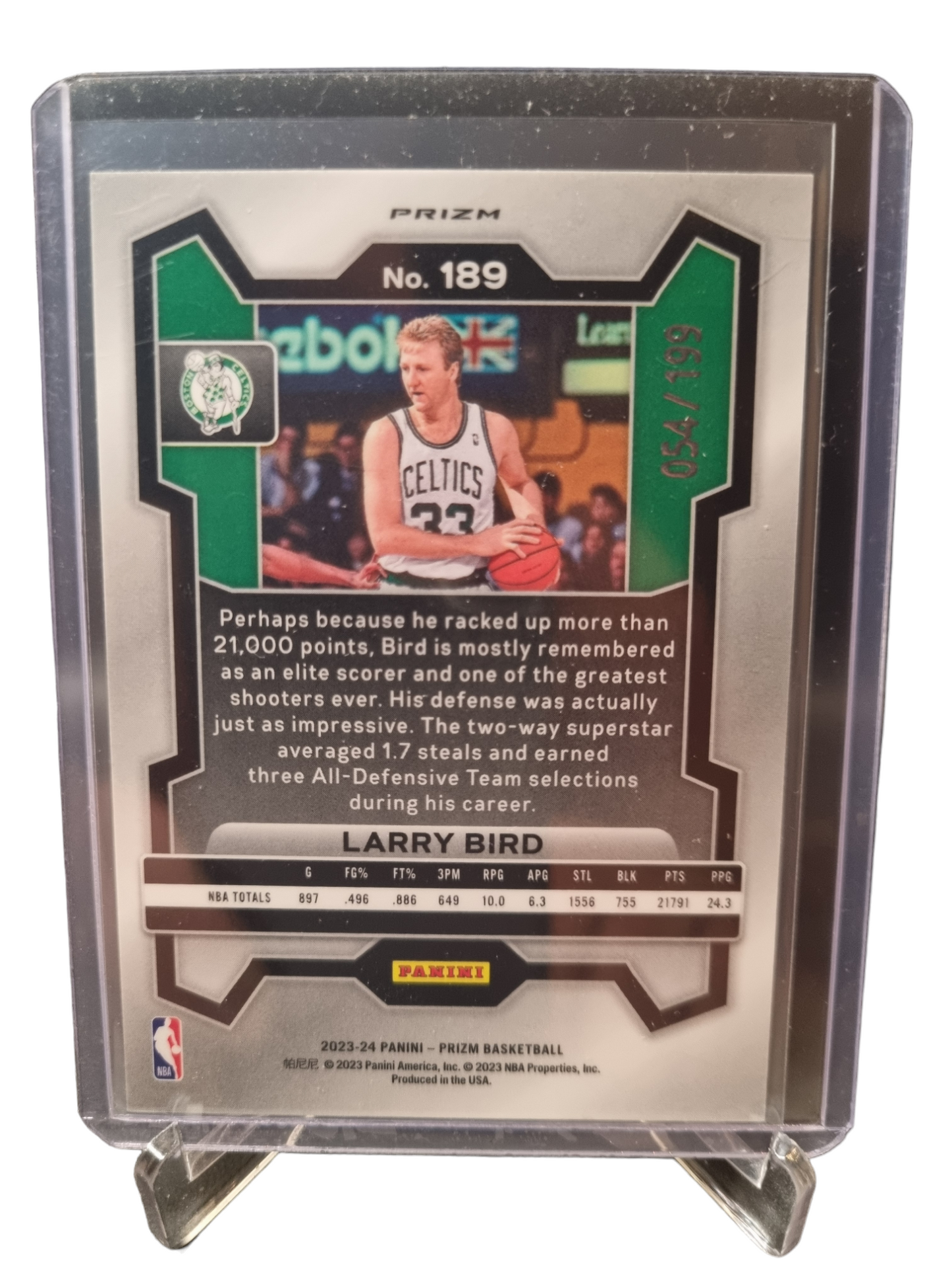 2023-24 Panini Prizm #189 Larry Bird Blue Prizm 054/199