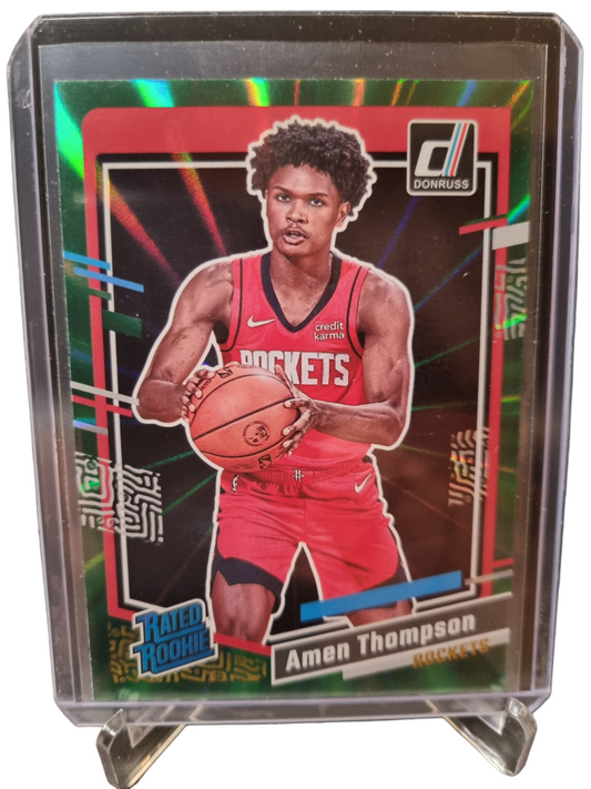 2023-24 Donruss #206 Amen Thompson Rookie Card Rated Rookie Green Laser