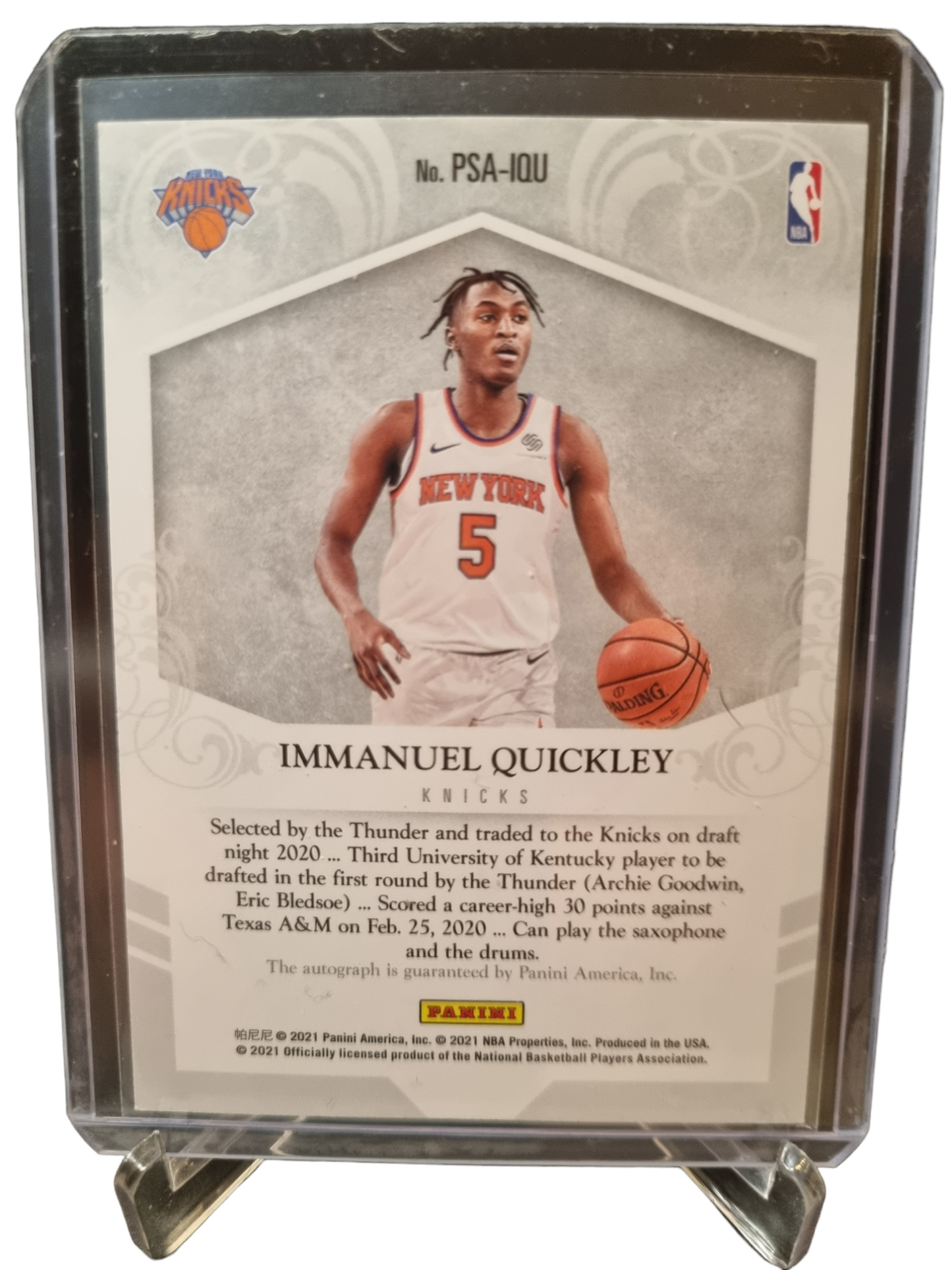 2021 Panini #PSA-IQU Immanuel Quickley Rookie Card Private Signings On Card Autograph