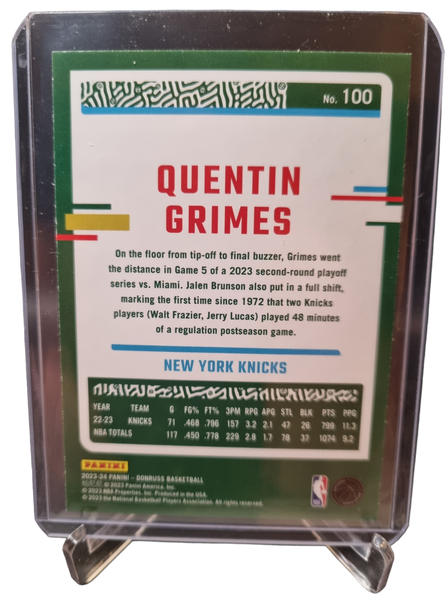 2023-24 Panini Donruss #100 Quentin Grimes Green Laser