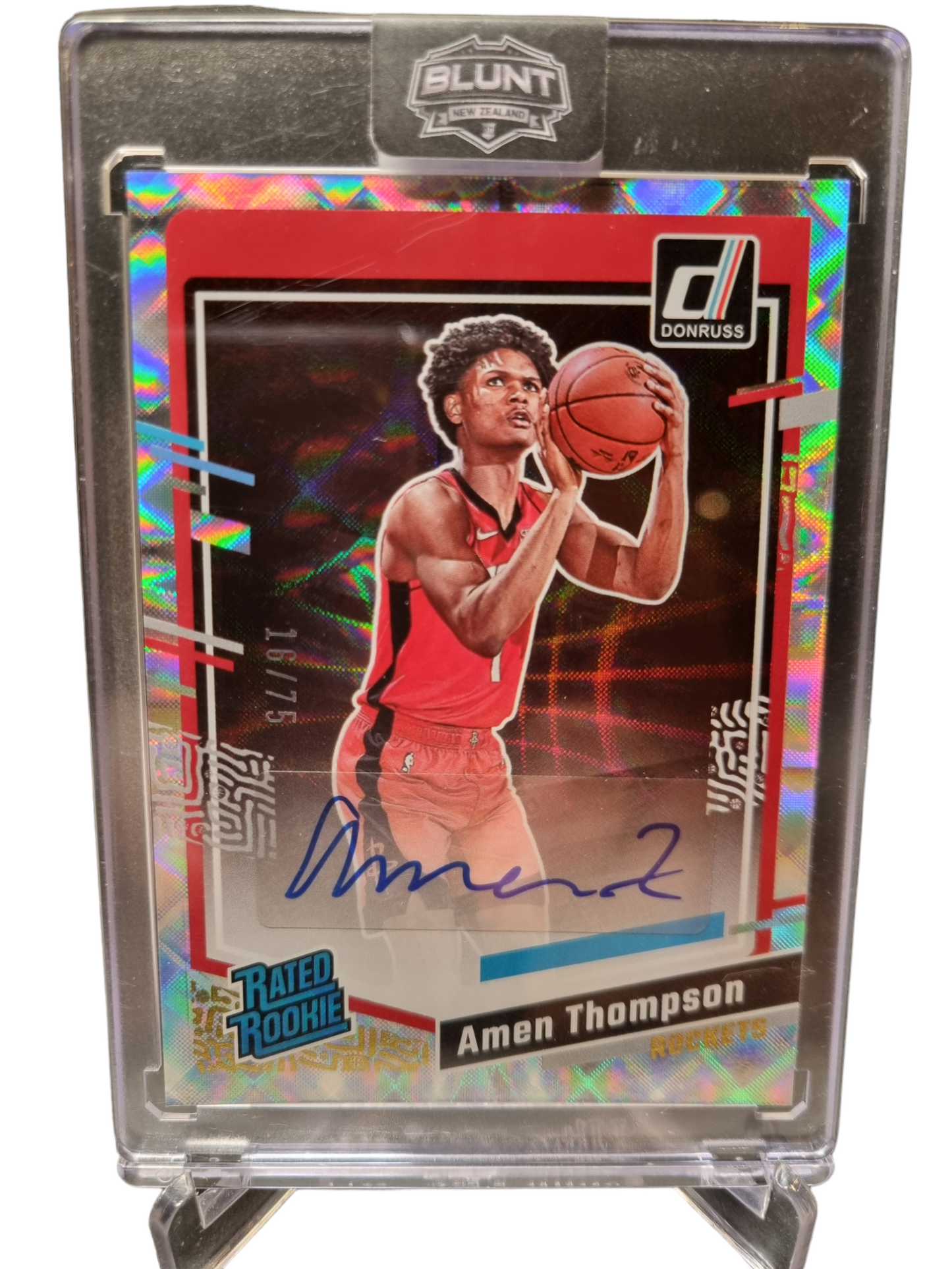 2023-24 Donruss #253 Amen Thompson Rookie Card Rated Rookie Diamond Border Holo Autograph Numbered 16/75