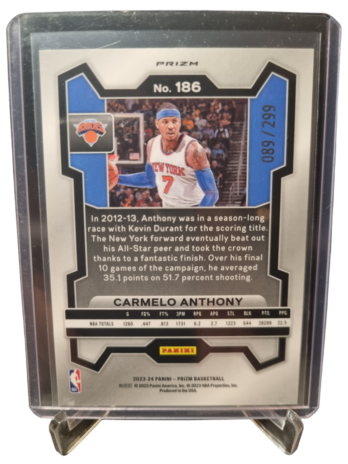 2023-24 Panini Prizm #186 Carmelo Anthony Red Prizm 089/299