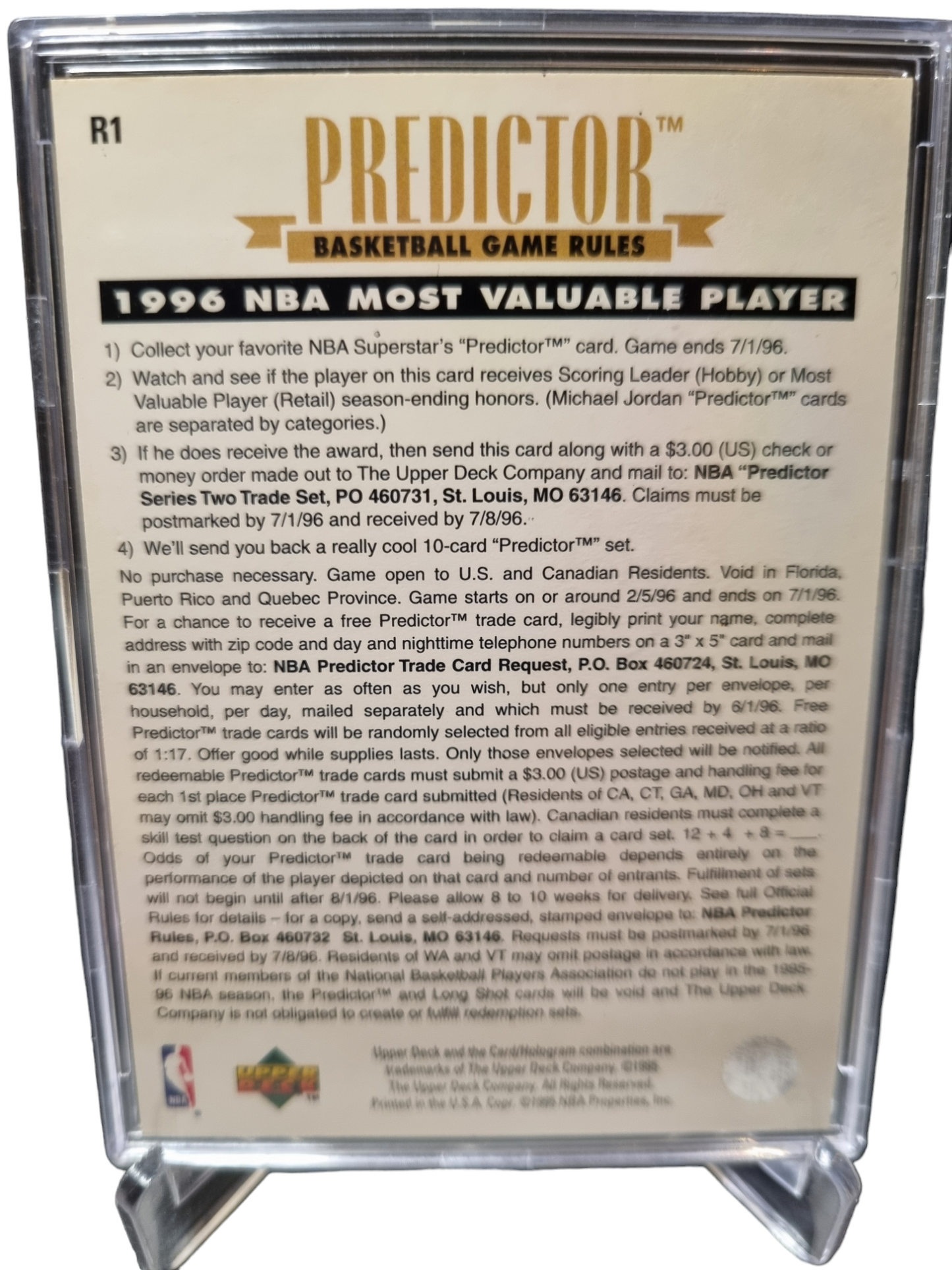 1995 Upper Deck #R1 Michael Jordan Predictor Gold Foil 1996 MVP Encased