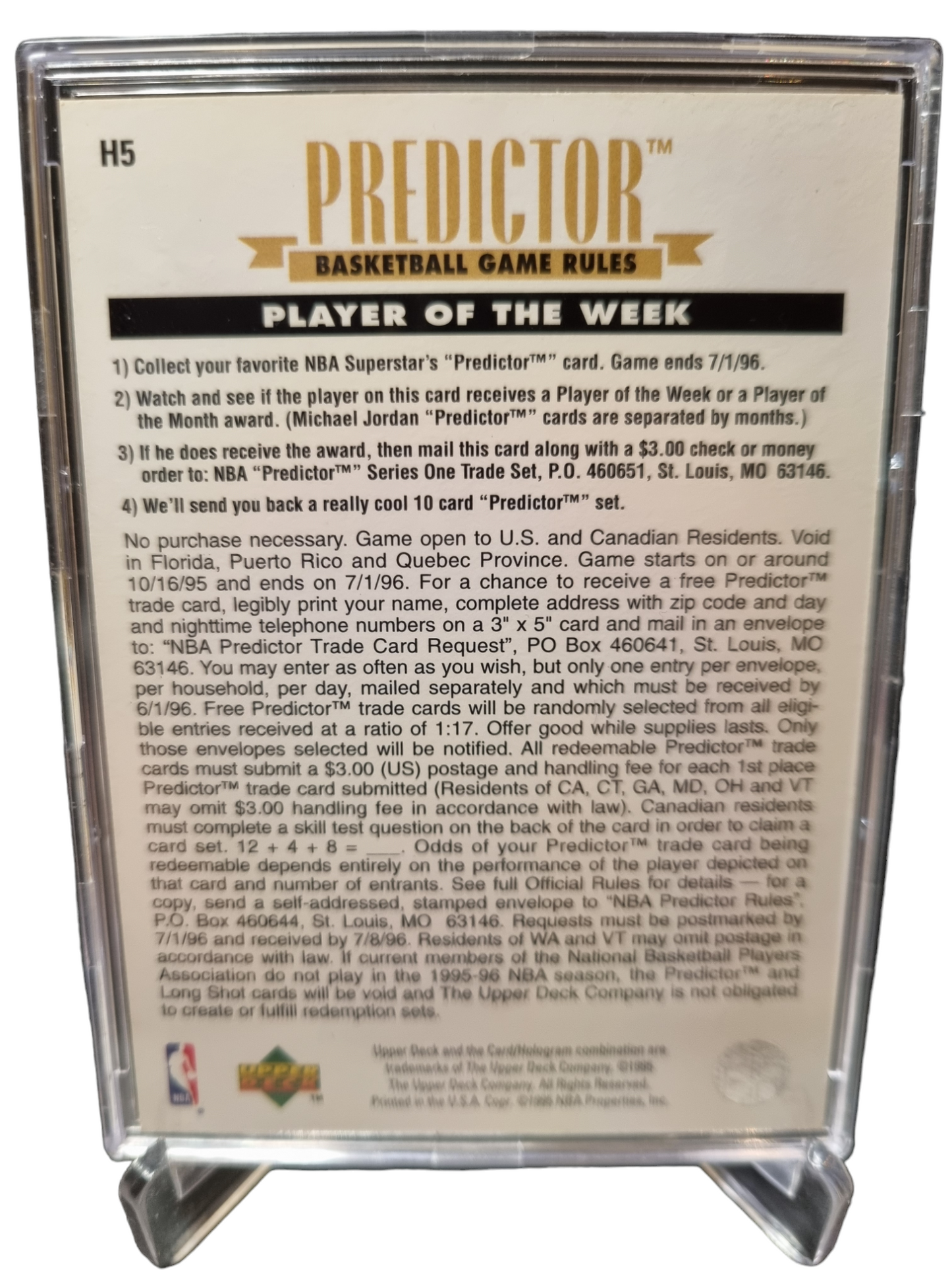 1995 Upper Deck #H5 Michael Jordan Predictor Gold Foil Player Of The Week Encased