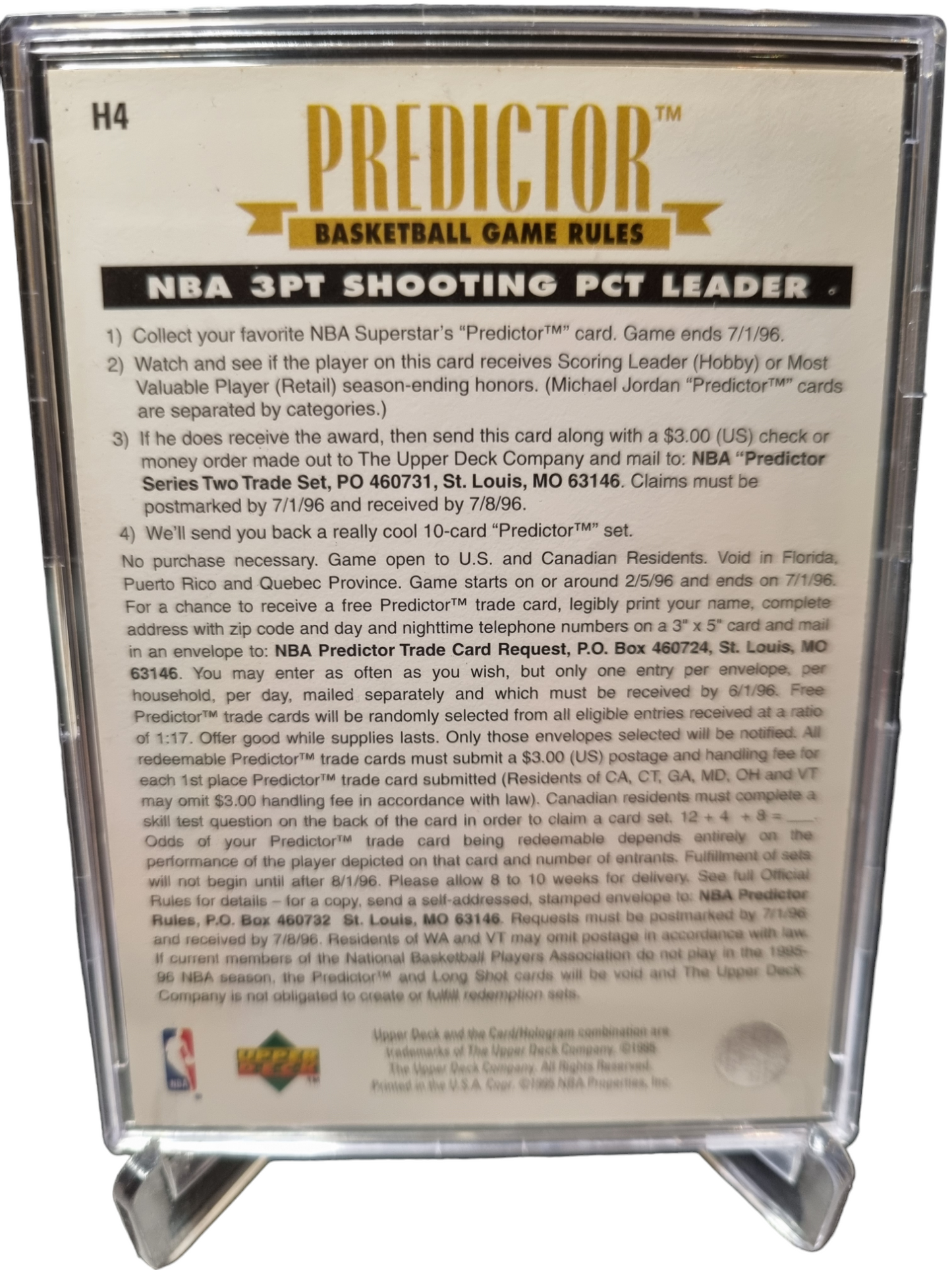 1995 Upper Deck #H4 Michael Jordan Predictor Gold Foil 3PT Shooting PCT Leader Encased