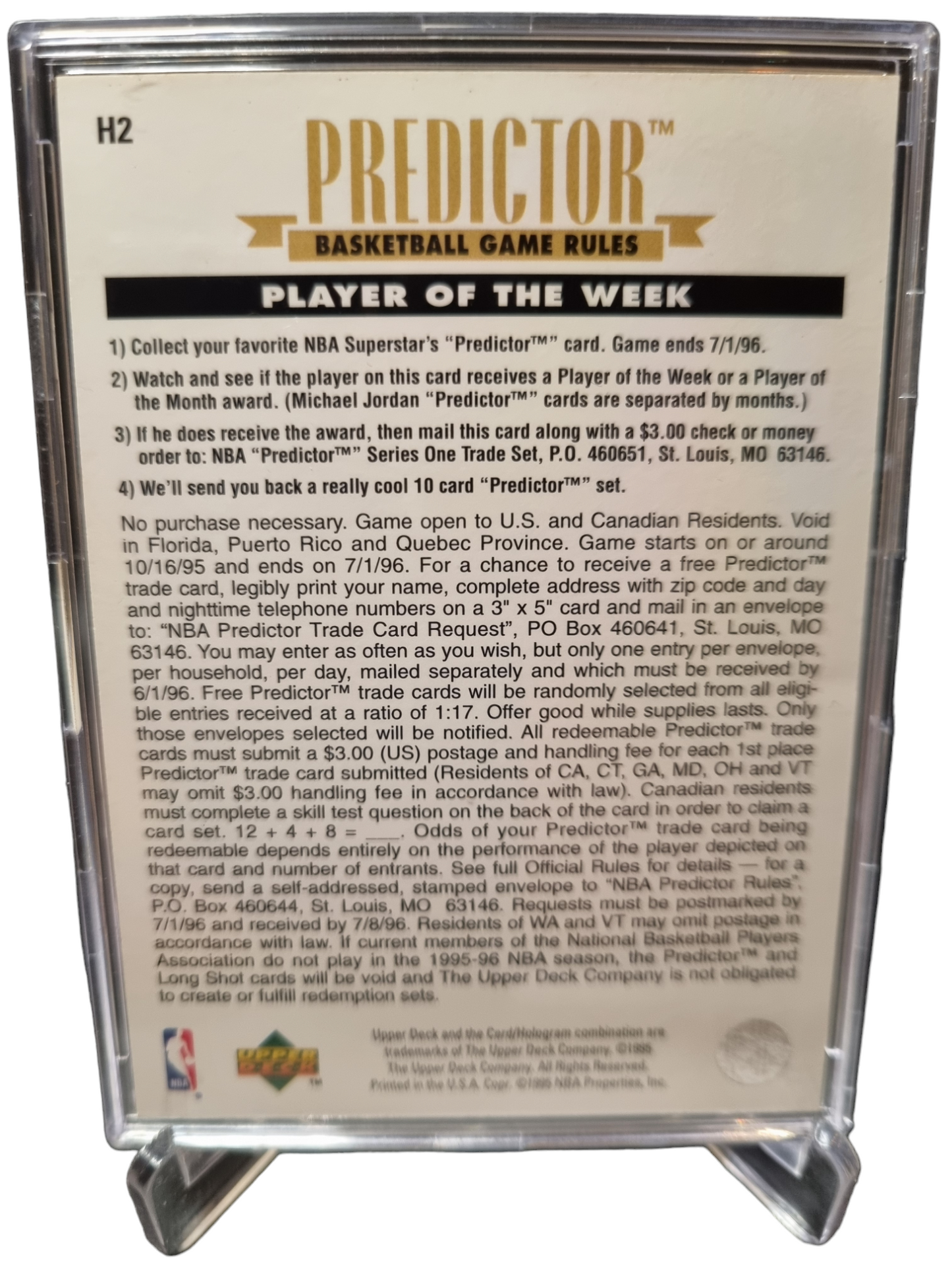 1995 Upper Deck #H2 Michael Jordan Predictor Gold Foil Player Of The Week Encased