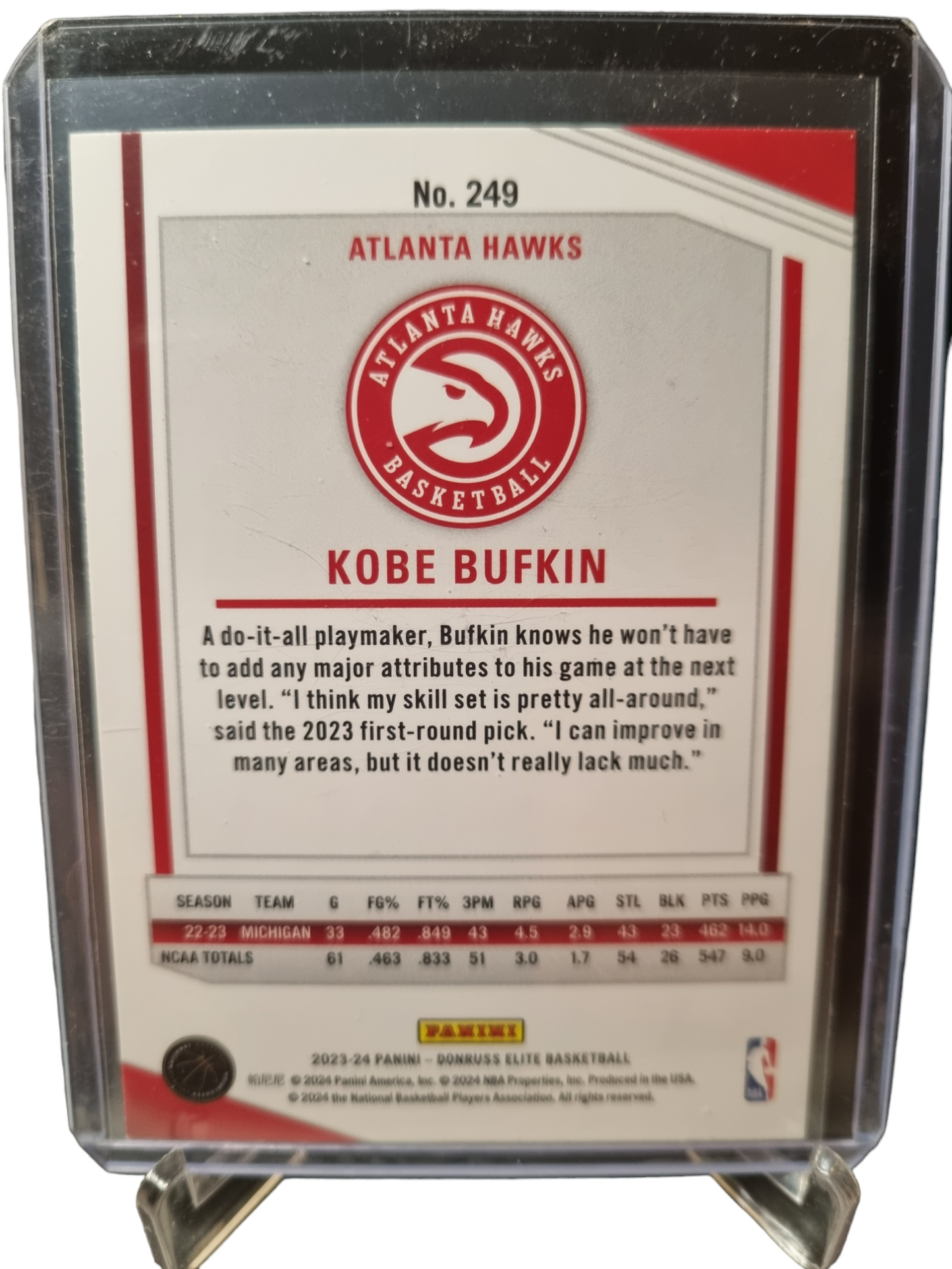 2023-24 Panini Donruss Elite #249 Kobe Bufkin Rookie Card SP