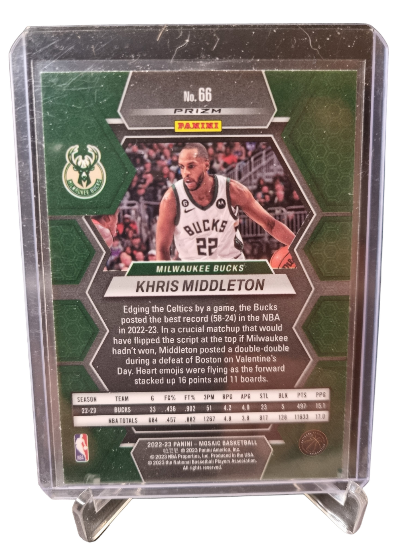 2022-23 Panini Mosaic #66 Khris Middleton Green Mosaic Prizm