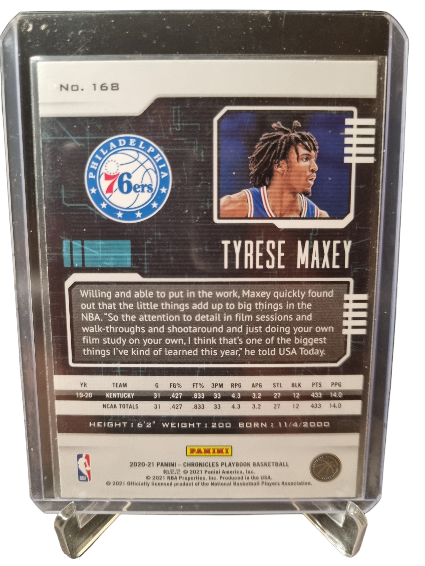 2020-21 Panini Chronicles Playbook #168 Tyrese Maxey Rookie Card