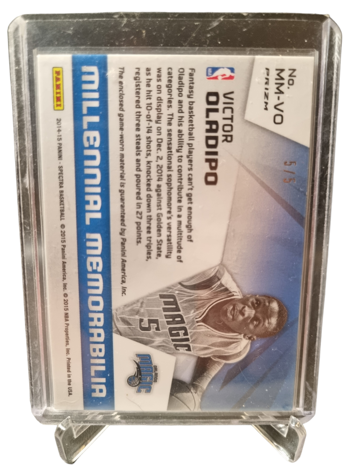 2014-15 Panini Spectra #MM-VO Victor Oladipo Millennial Memorabilia Game Worn Patch 5/5