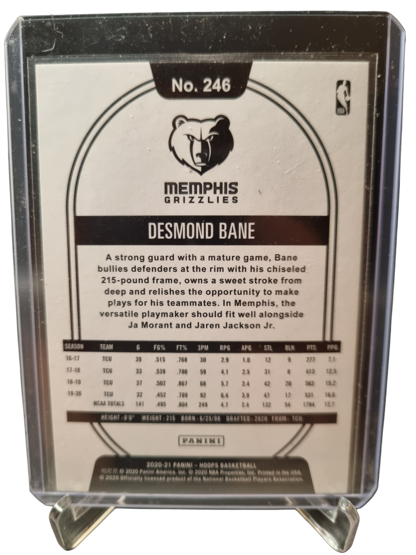 2020-21 Panini Hoops #246 Desmond Bane Rookie Card