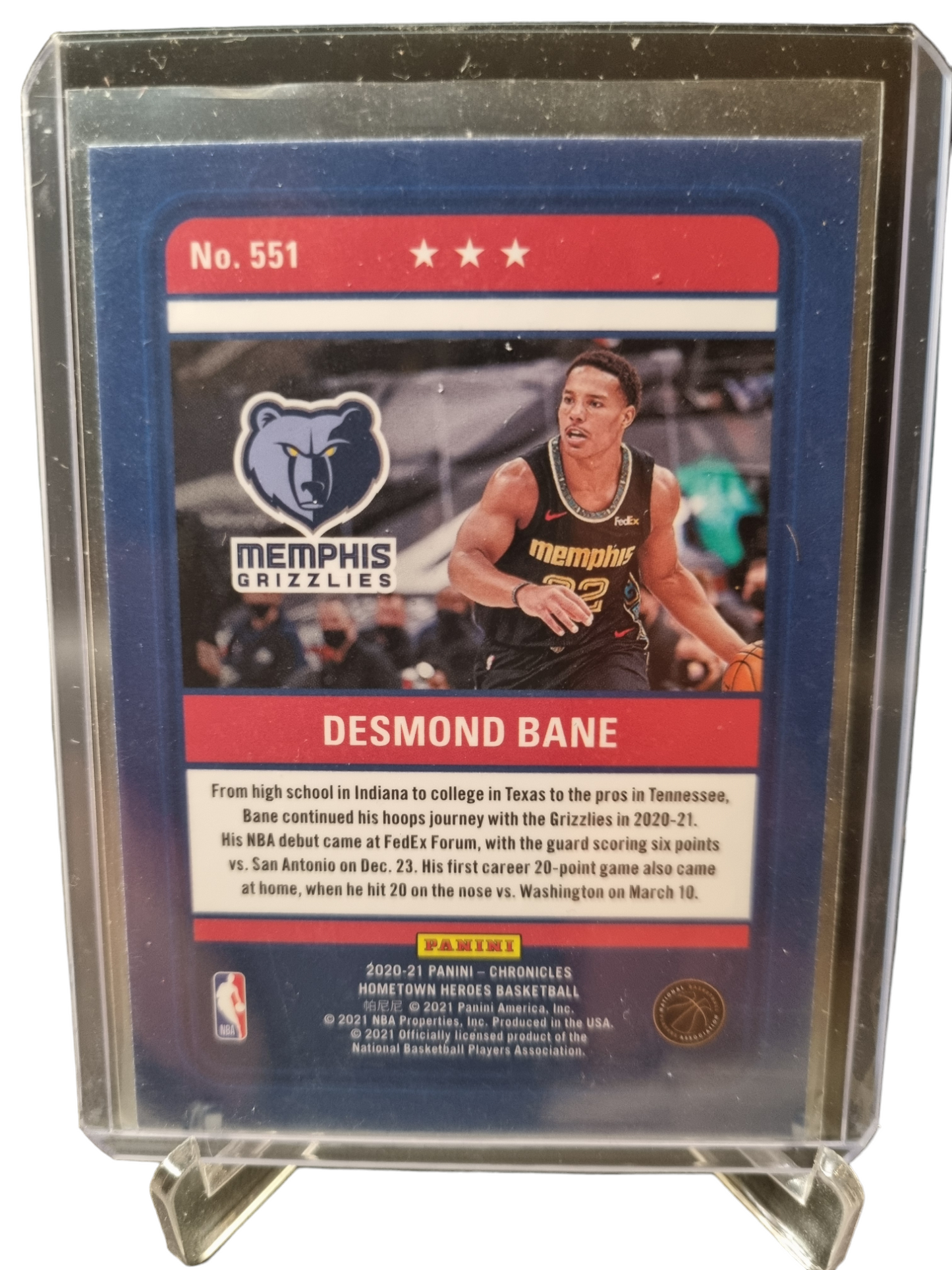 2020-21 Panini Chronicles Home Town Heroes #551 Desmond Bane Rookie Card