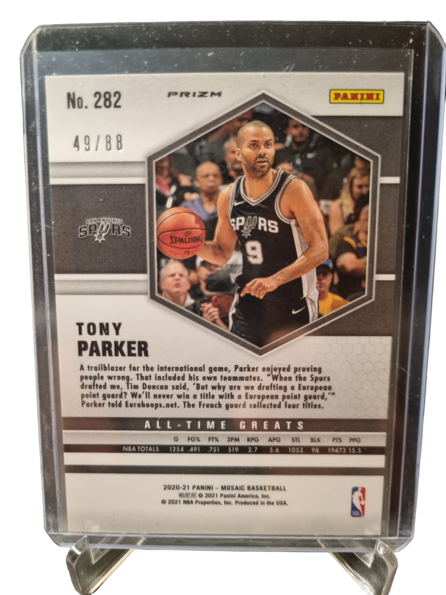 2020-21 Panini Mosaic #282 Tony Parker All-Time Greats Yellow Prizm 49/88