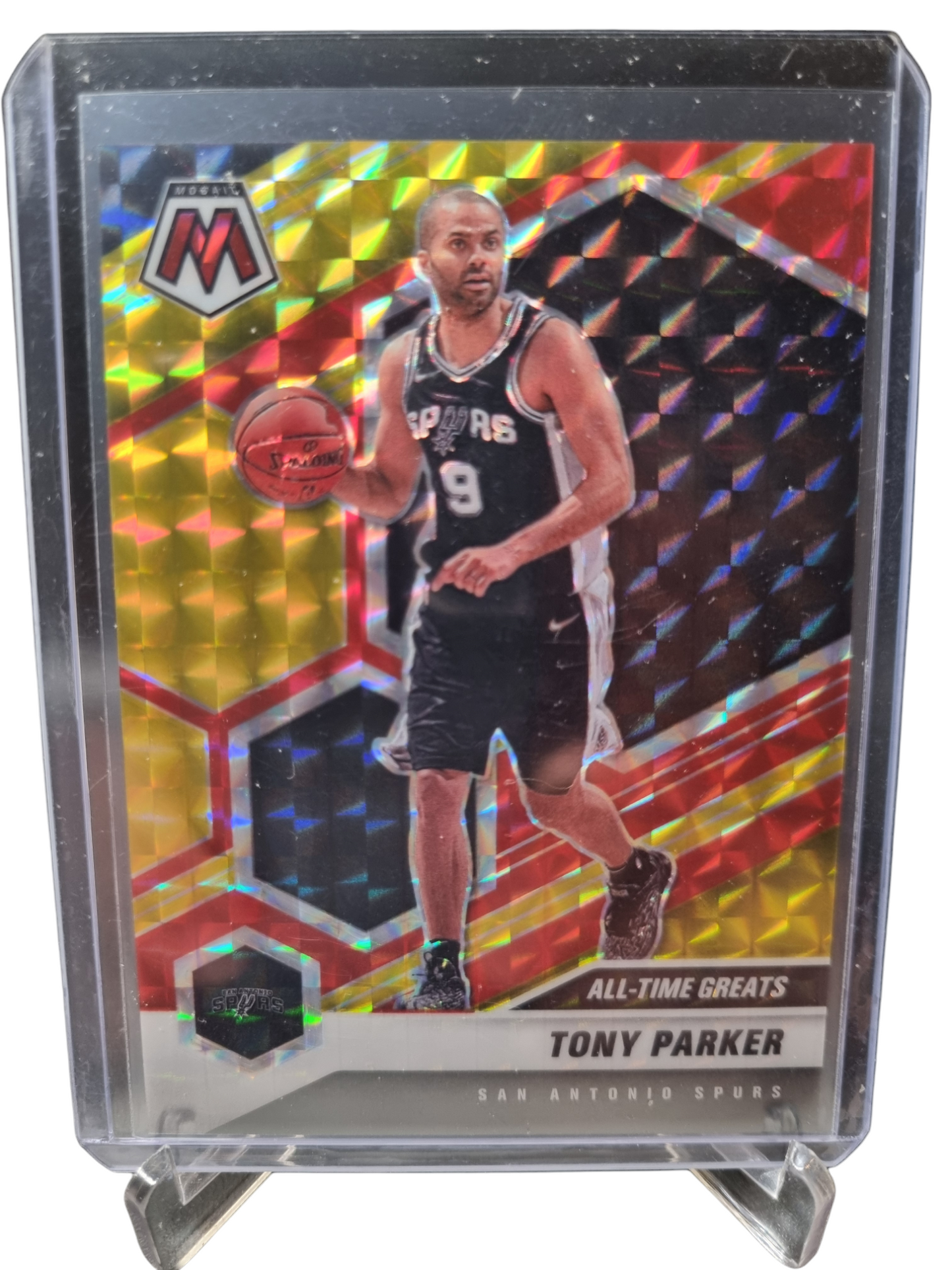 2020-21 Panini Mosaic #282 Tony Parker All-Time Greats Yellow Prizm 49/88