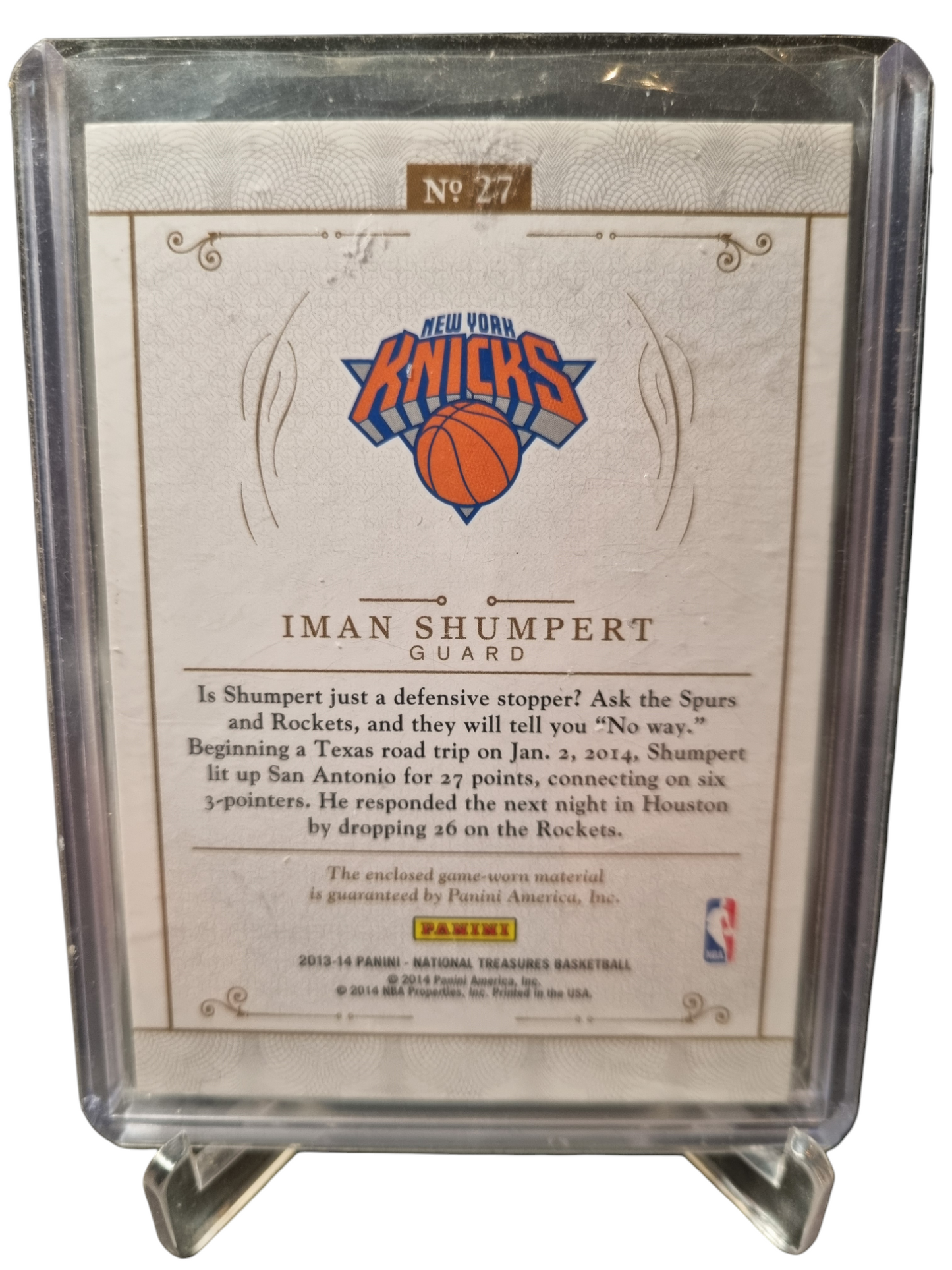 2013-14 Panini National Treasures #27 Iman Shumpert Air Apparent Game Worn Patch 09/25