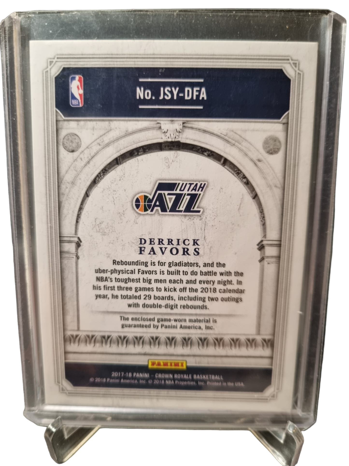 2017-18 Panini Crown Royale #JSY-DFA Derrick Favors Jerseys Game Worn Patch 092/249