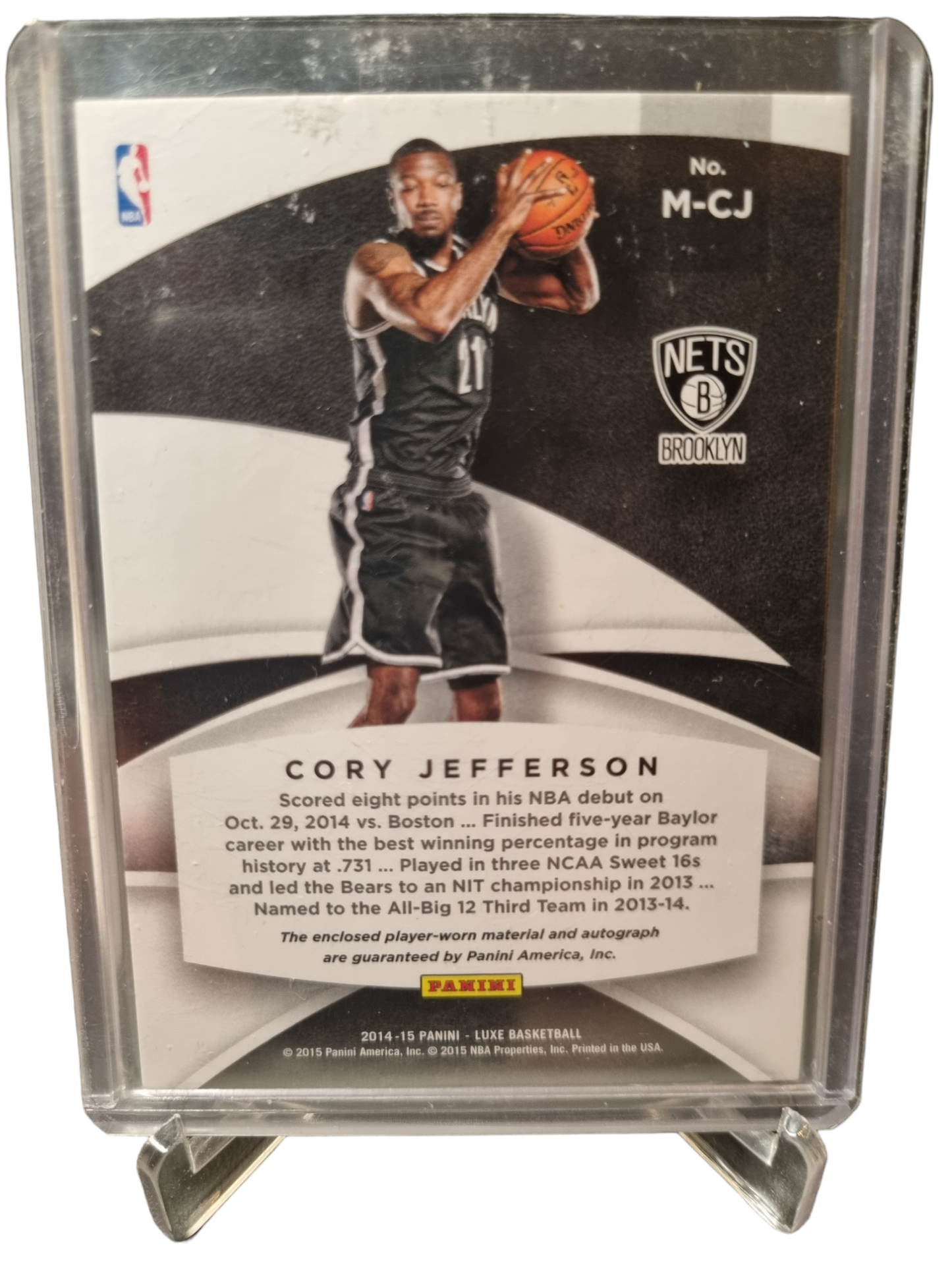 2014-15 Panini Luxe #M-CJ Cory Jefferson Rookie Card Game Worn Patch On Card Autograph 12/25