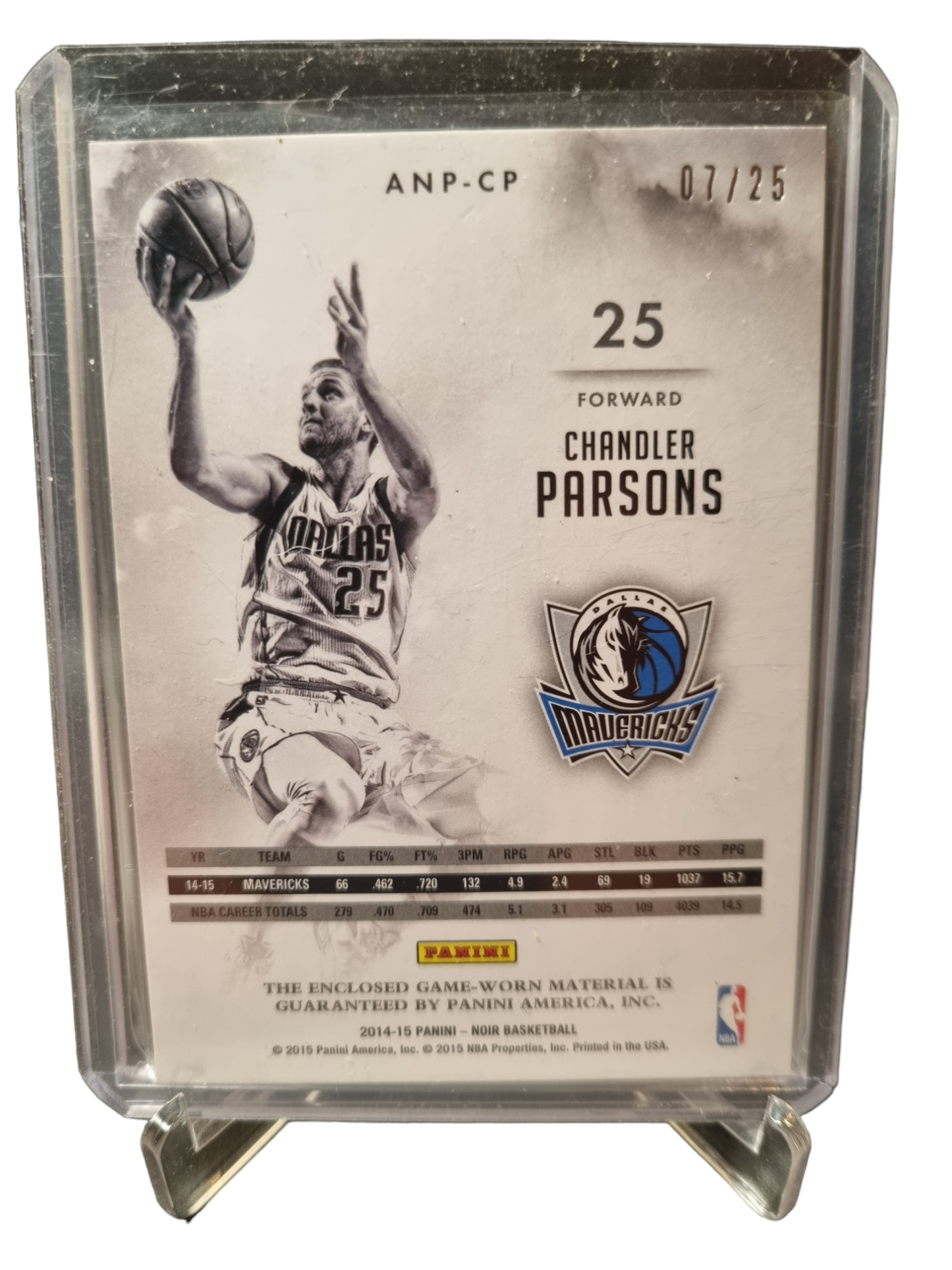 2014-15 Panini Noir #ANP-CP Chandler Parsons Game Worn Patch 07/25