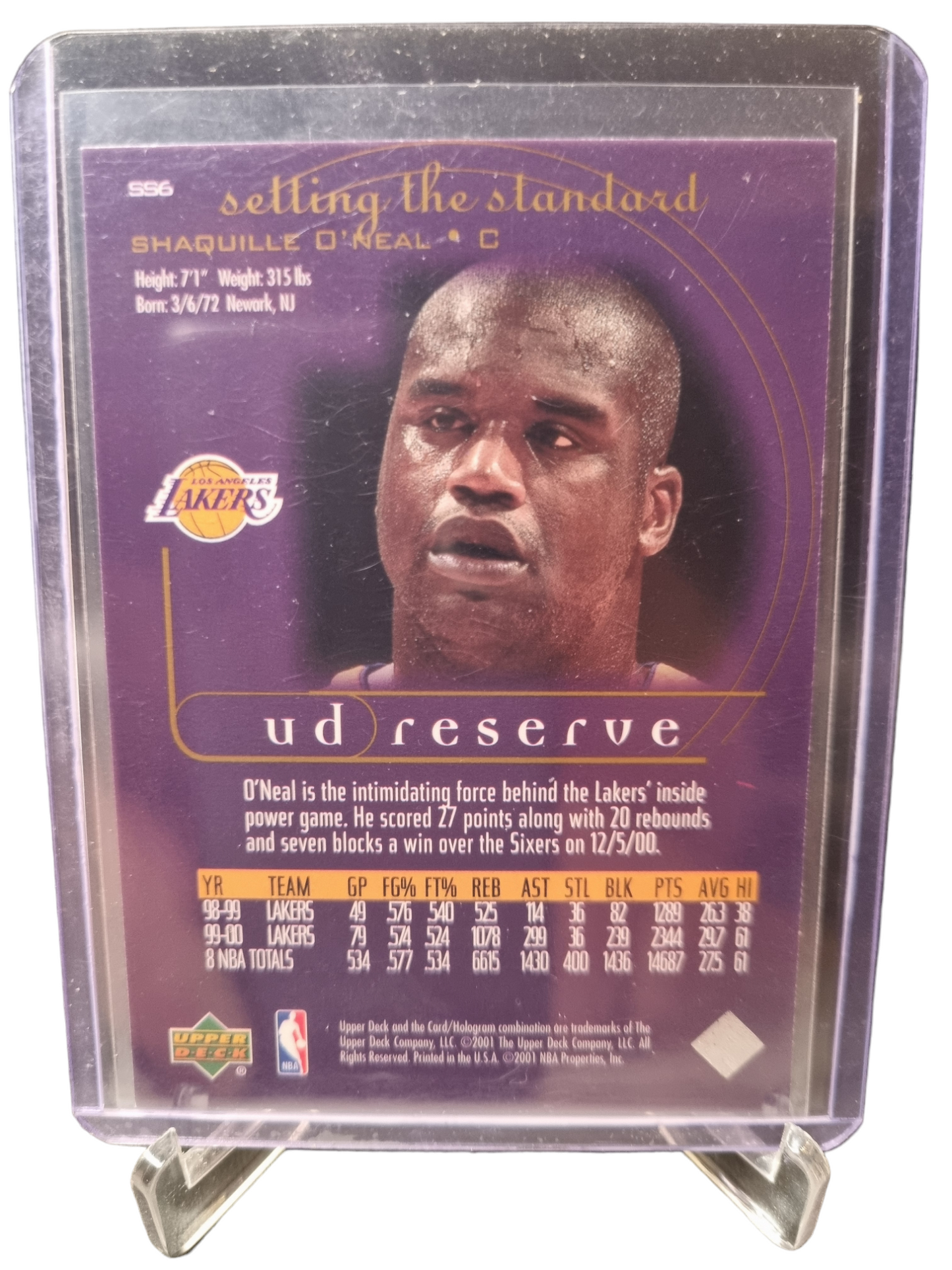 2001 Upper Deck #SS6 Shaquille O'Neal Upper Deck Reserve Setting The Standard