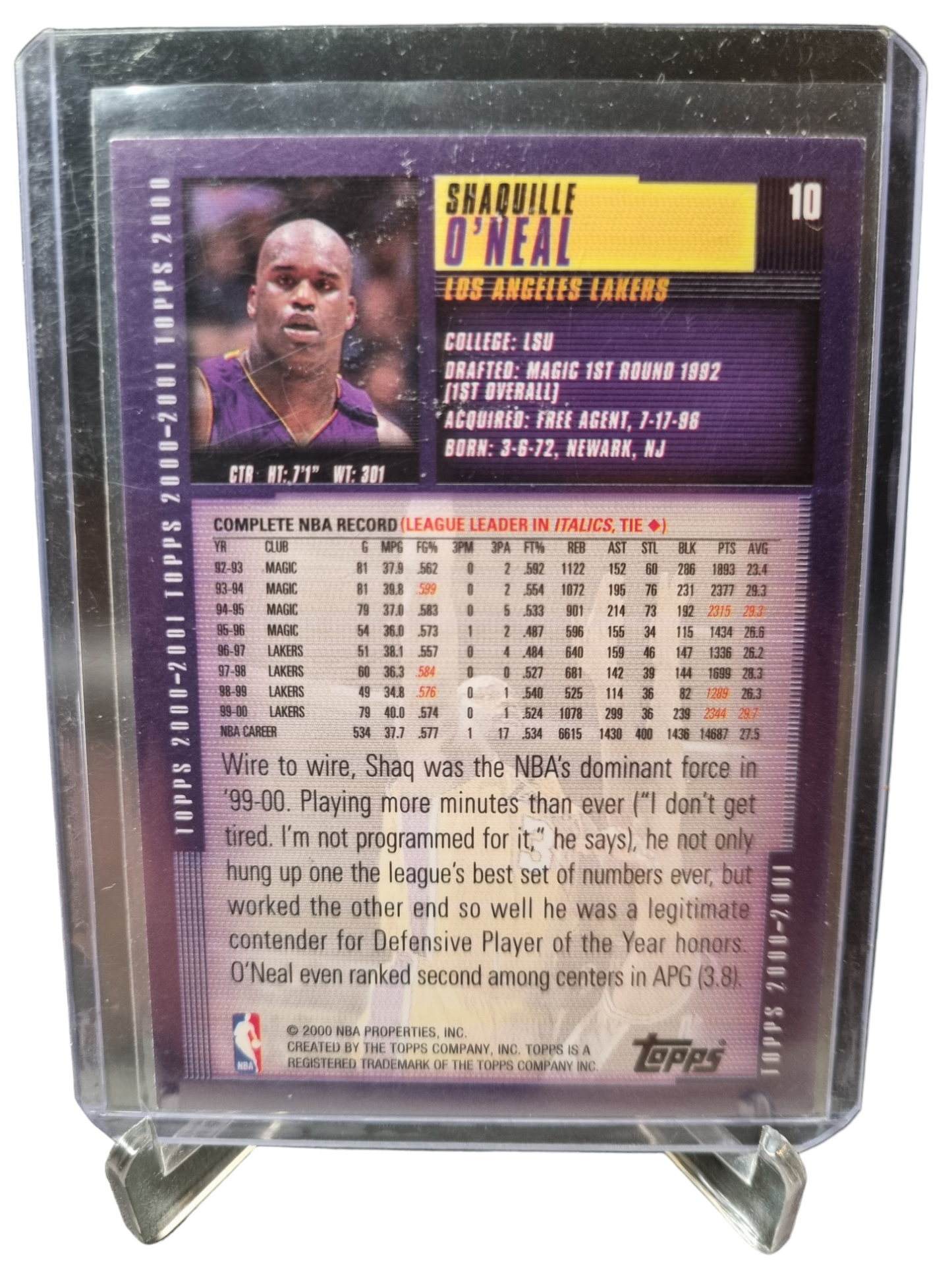 2000-01 Topps #10 Shaquille O'Neal