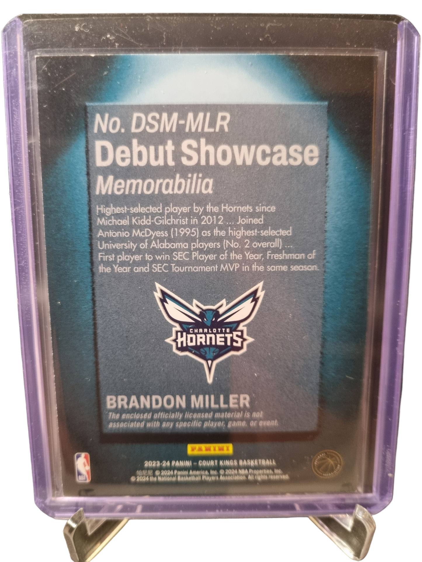 2023-24 Panini Court Kings #DSM-MLR Brandon Miller Rookie Card Debut Showcase Patch