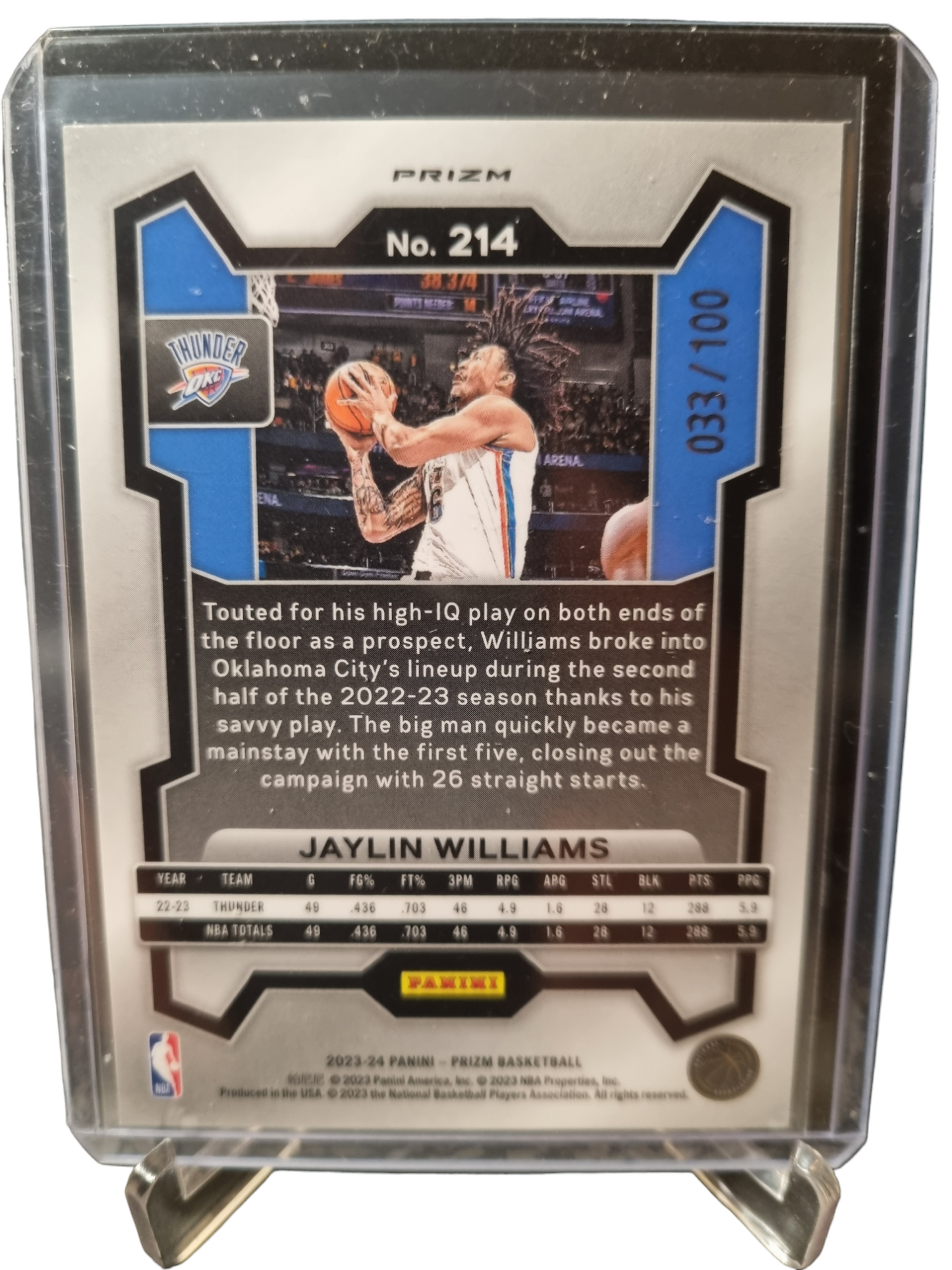 2023-24 Panini Prizm #214 Jaylin Williams Red Fast Break Prizm 033/100