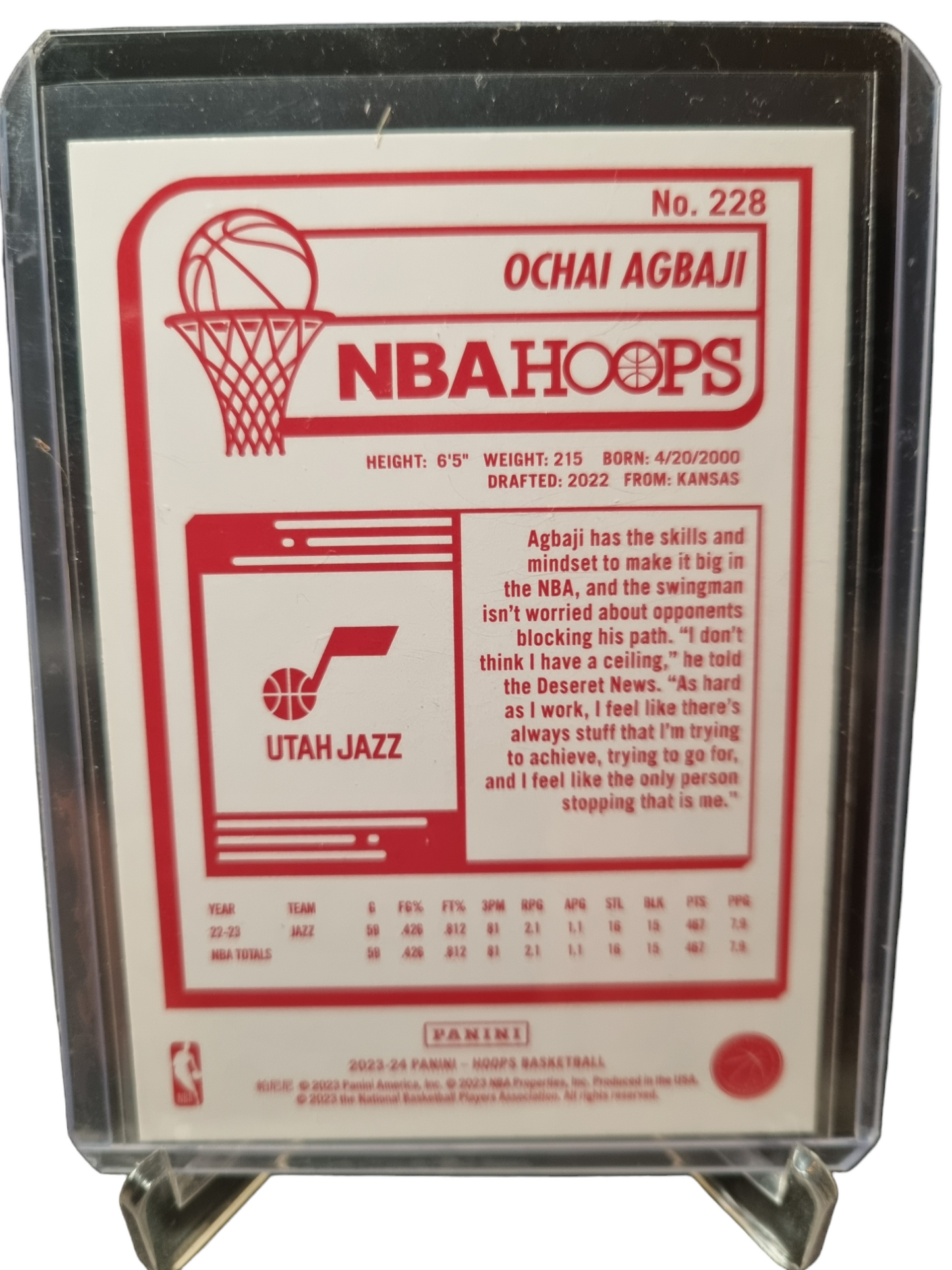 2023-24 Panini Hoops #228 Ochai Agbaji Redback