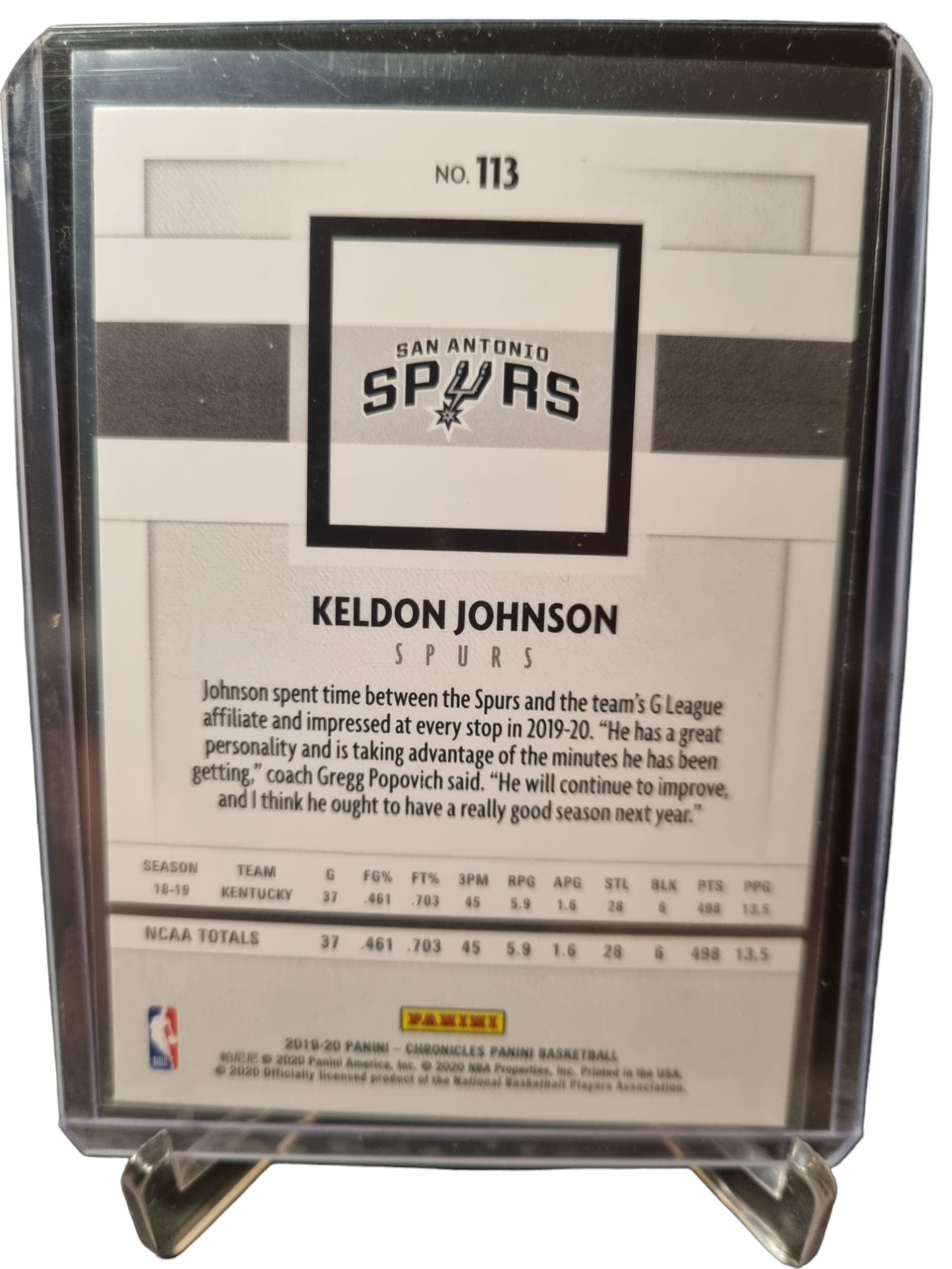 2019-20 Panini Chronicles #113 Keldon Johnson Rookie Card