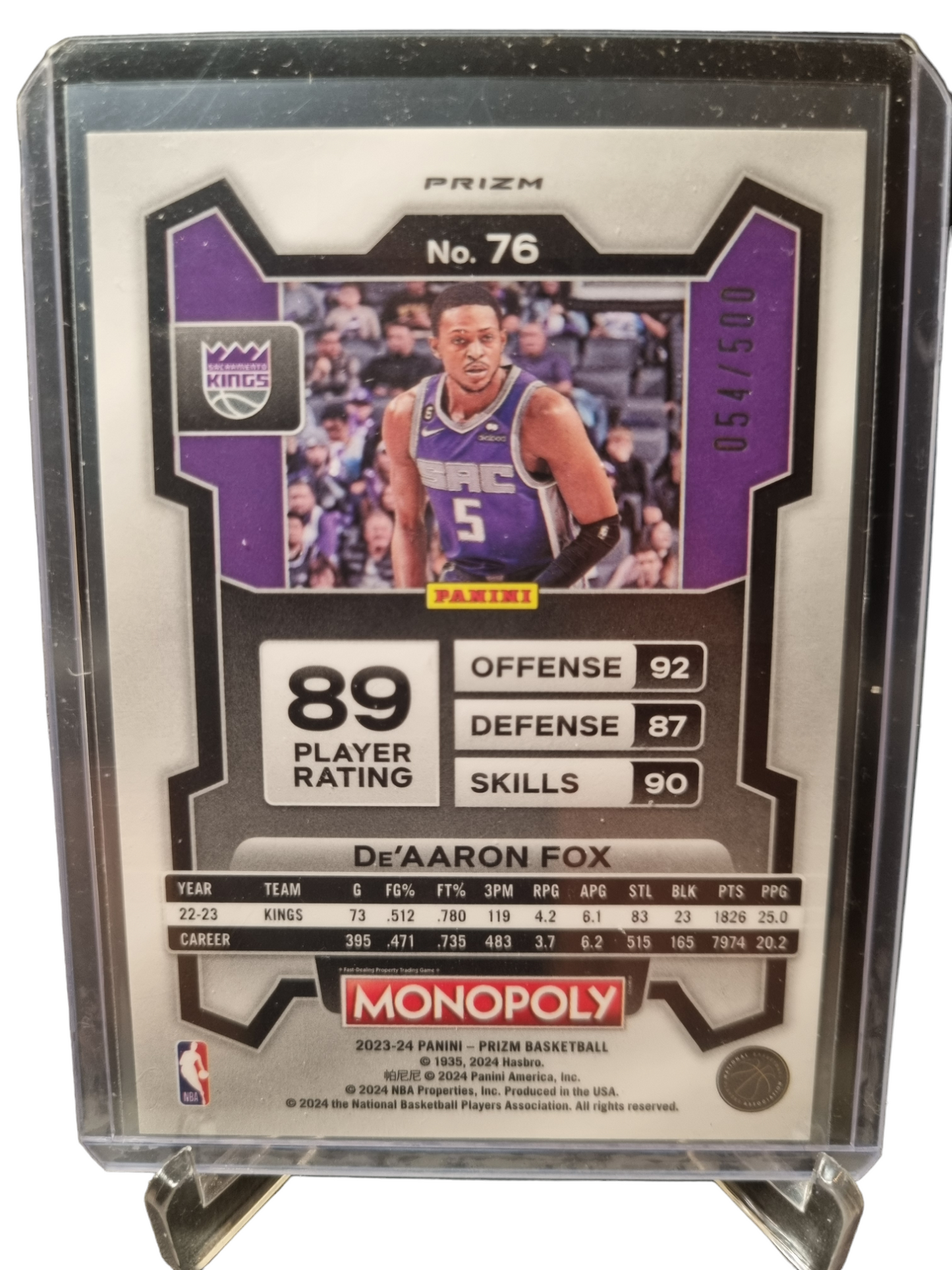 2023-24 Panini Prizm Monopoly #76 De'Aaron Fox Gold Mojo Shimmer Prizm 054/500