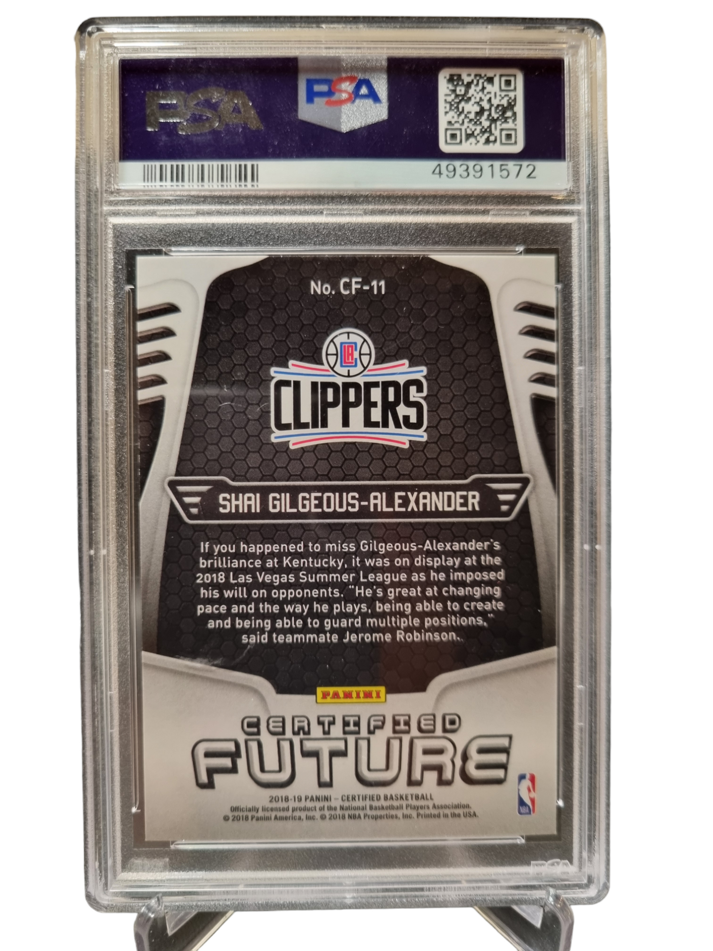 2018-19 Panini Certified #CF-11 Shai Gilgeous-Alexander Rookie Card Certified Future PSA 10 Gem Mint