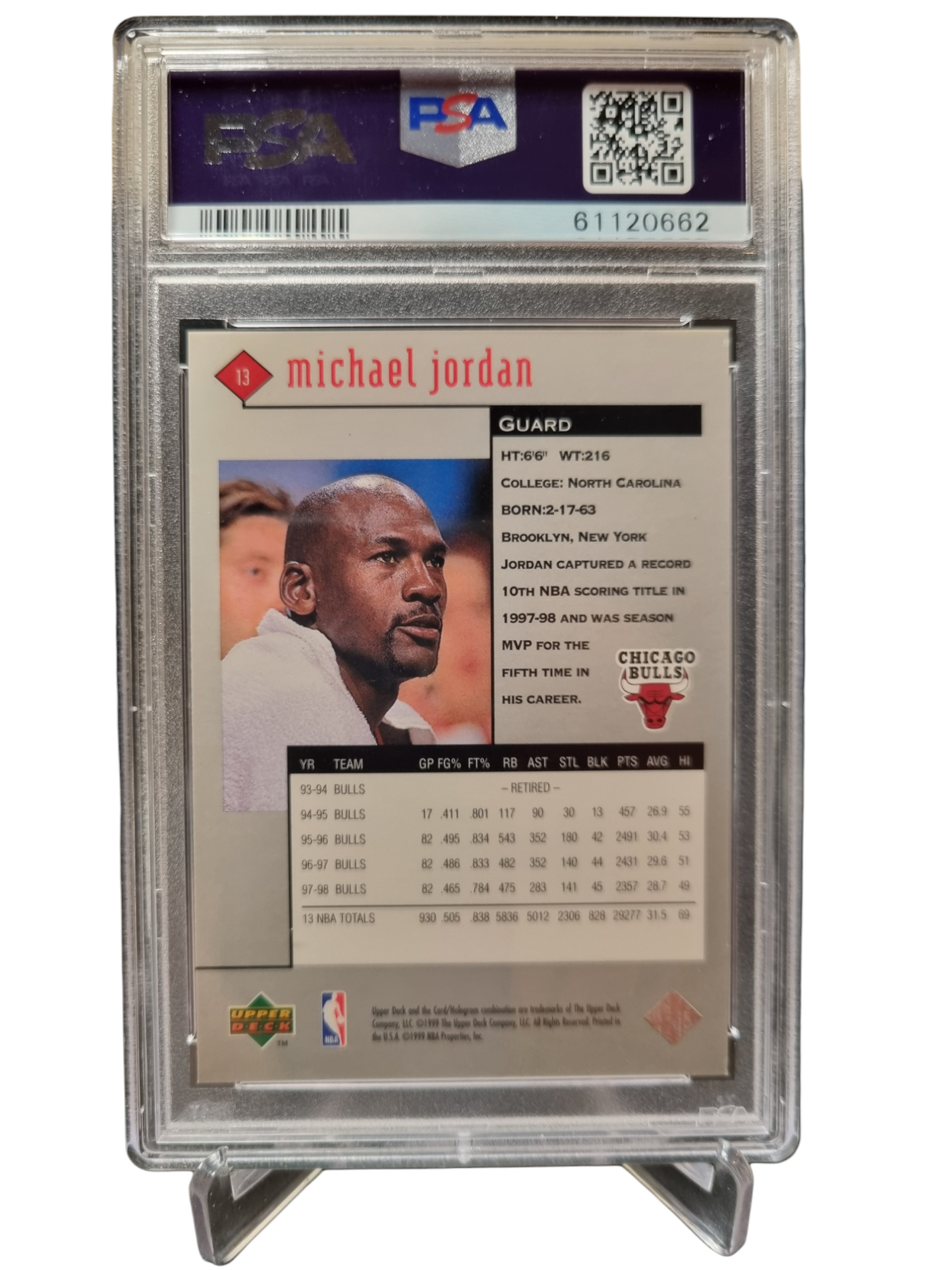 1998 Upper Deck #13 Michael Jordan Black Diamond PSA 8 Near Mint