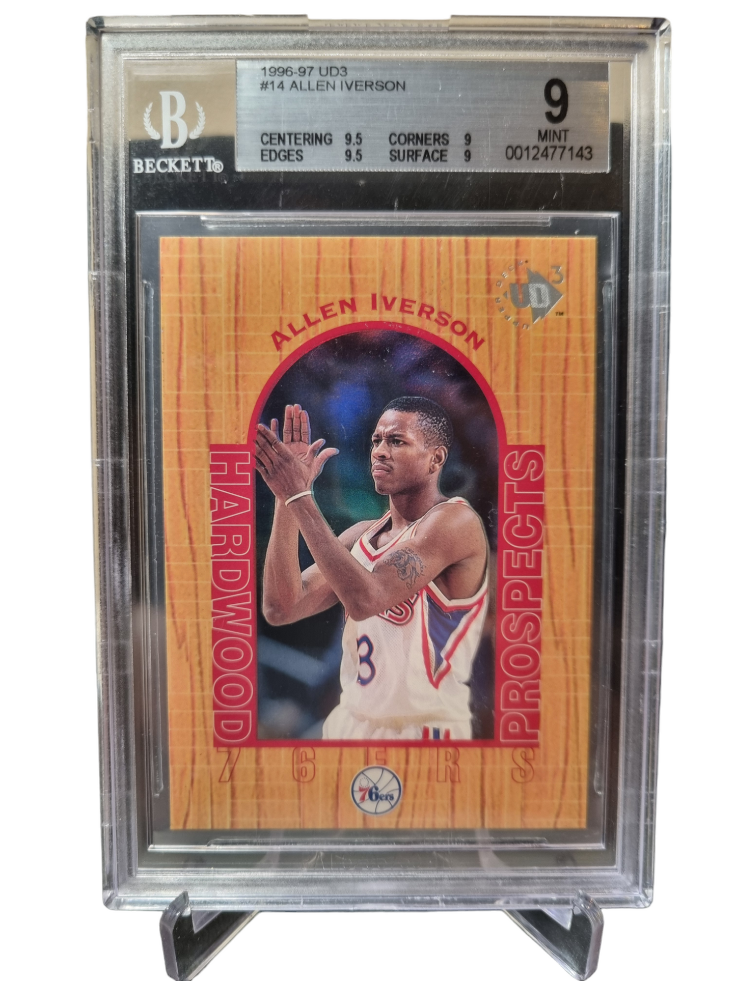 1996 Upper Deck #14 Allen Iverson Rookie Card Hardwood Prospects BGS 9 Mint