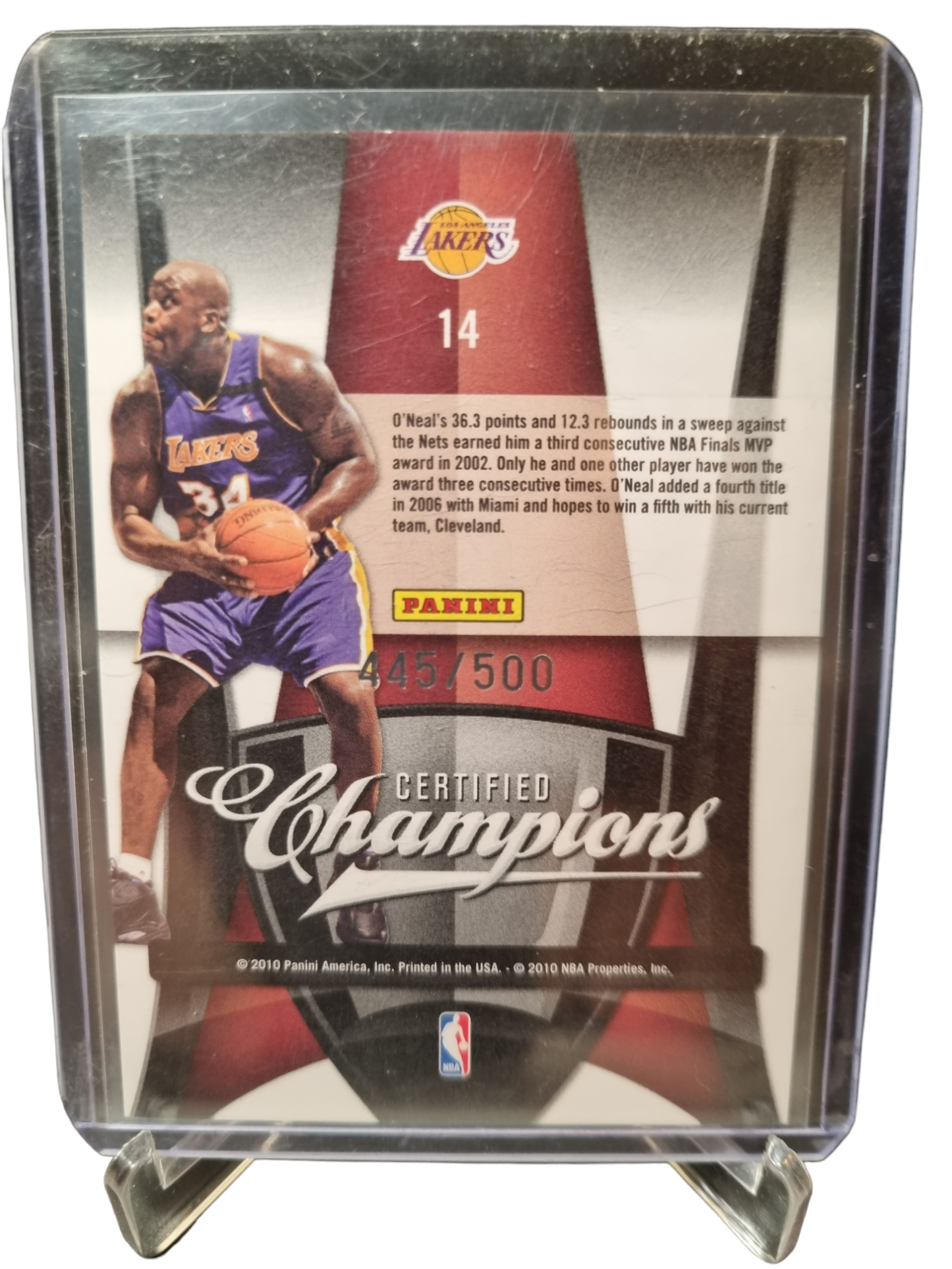 2010 Panini #14 Shaquille O'Neal Certified Champions 445/500