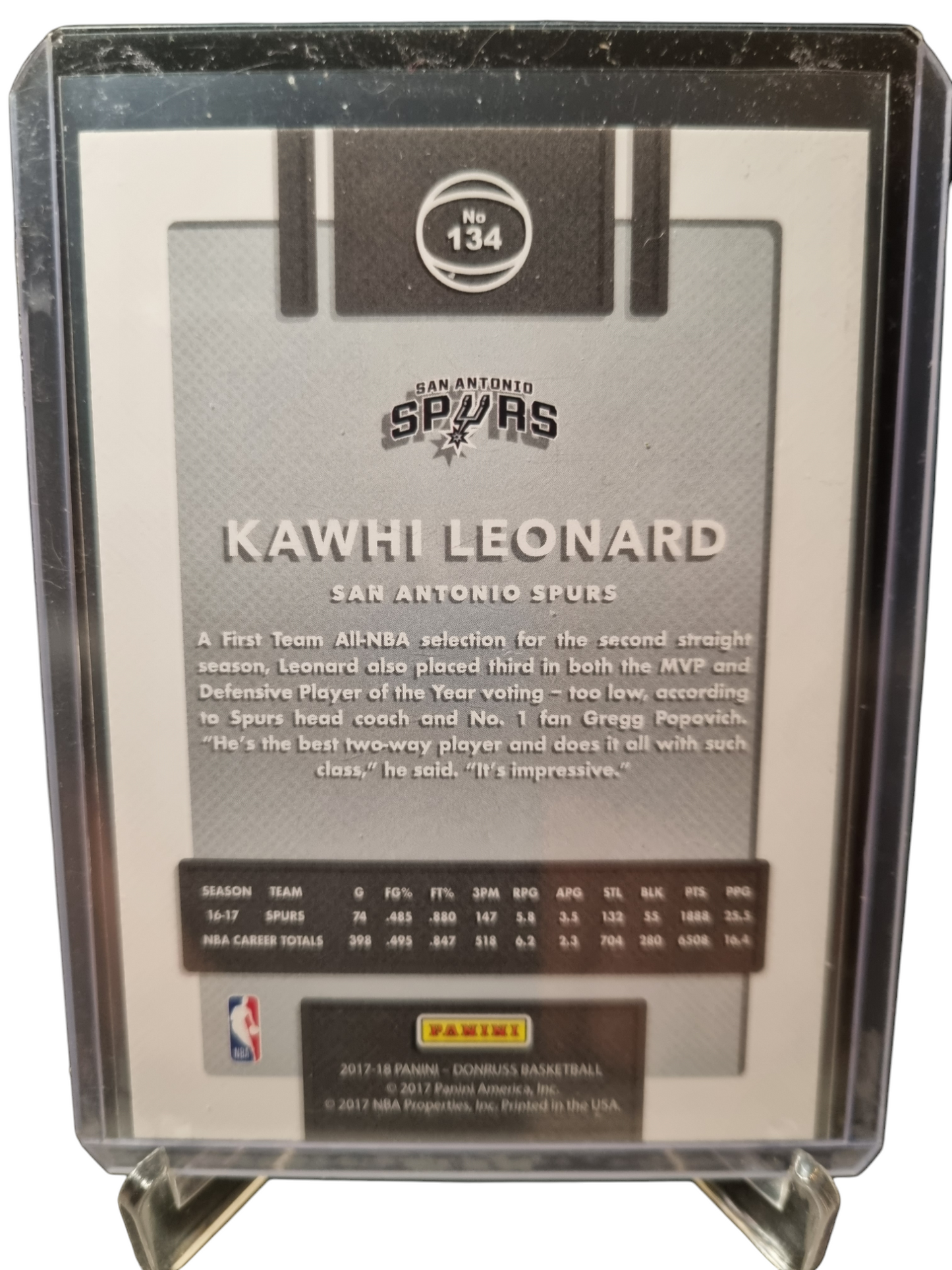 2017-18 Panini Donruss #134 Kawhi Leonard Press Proof 041/299