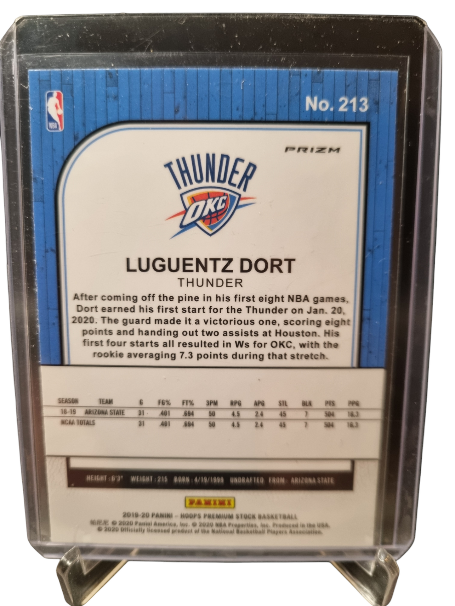 2019-20 Panini Hoops Premium Stock #213 Luguentz Dort Rookie Card Scope