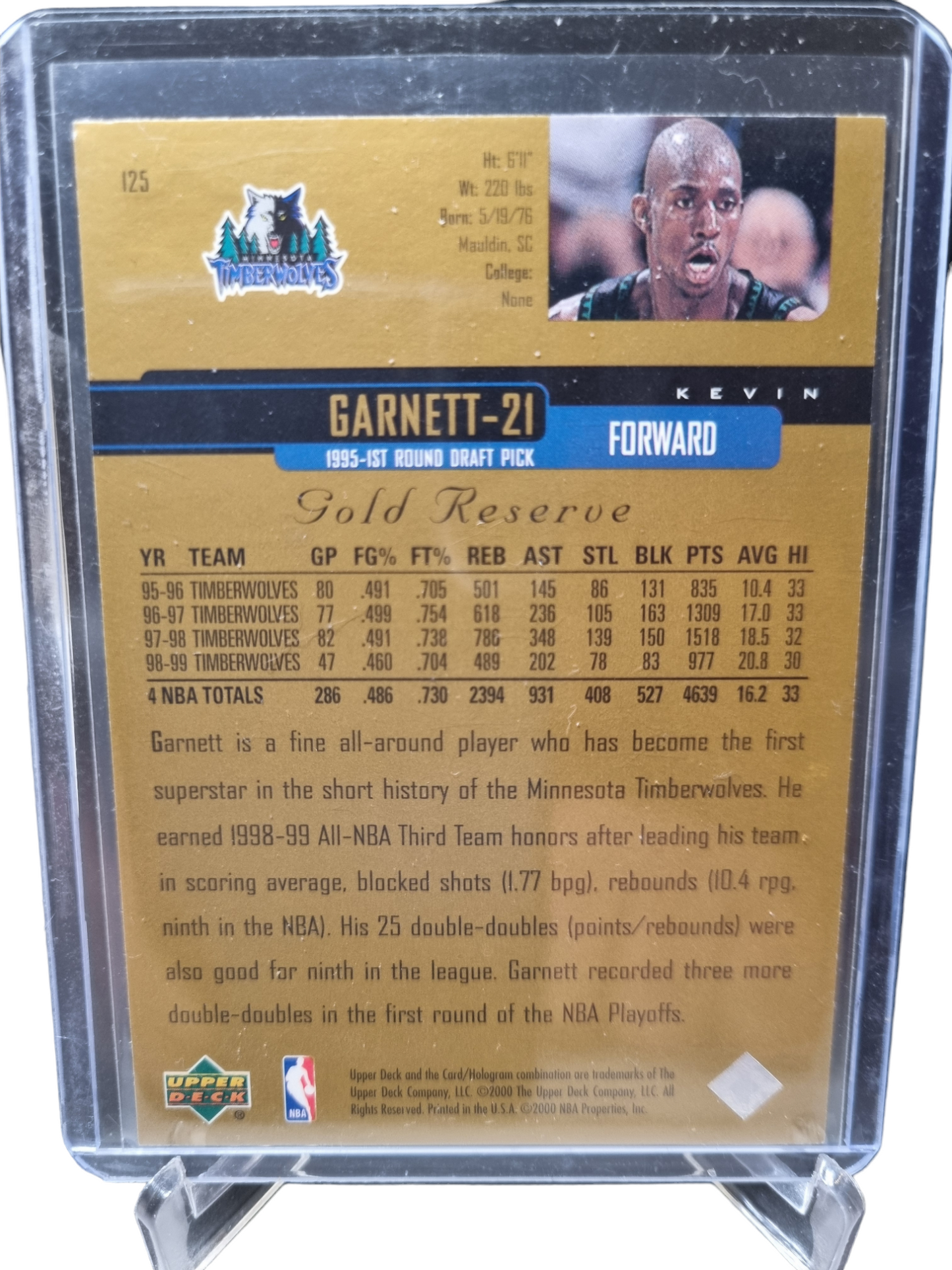 2000 Upper Deck #125 Kevin Garnett Gold Reserve