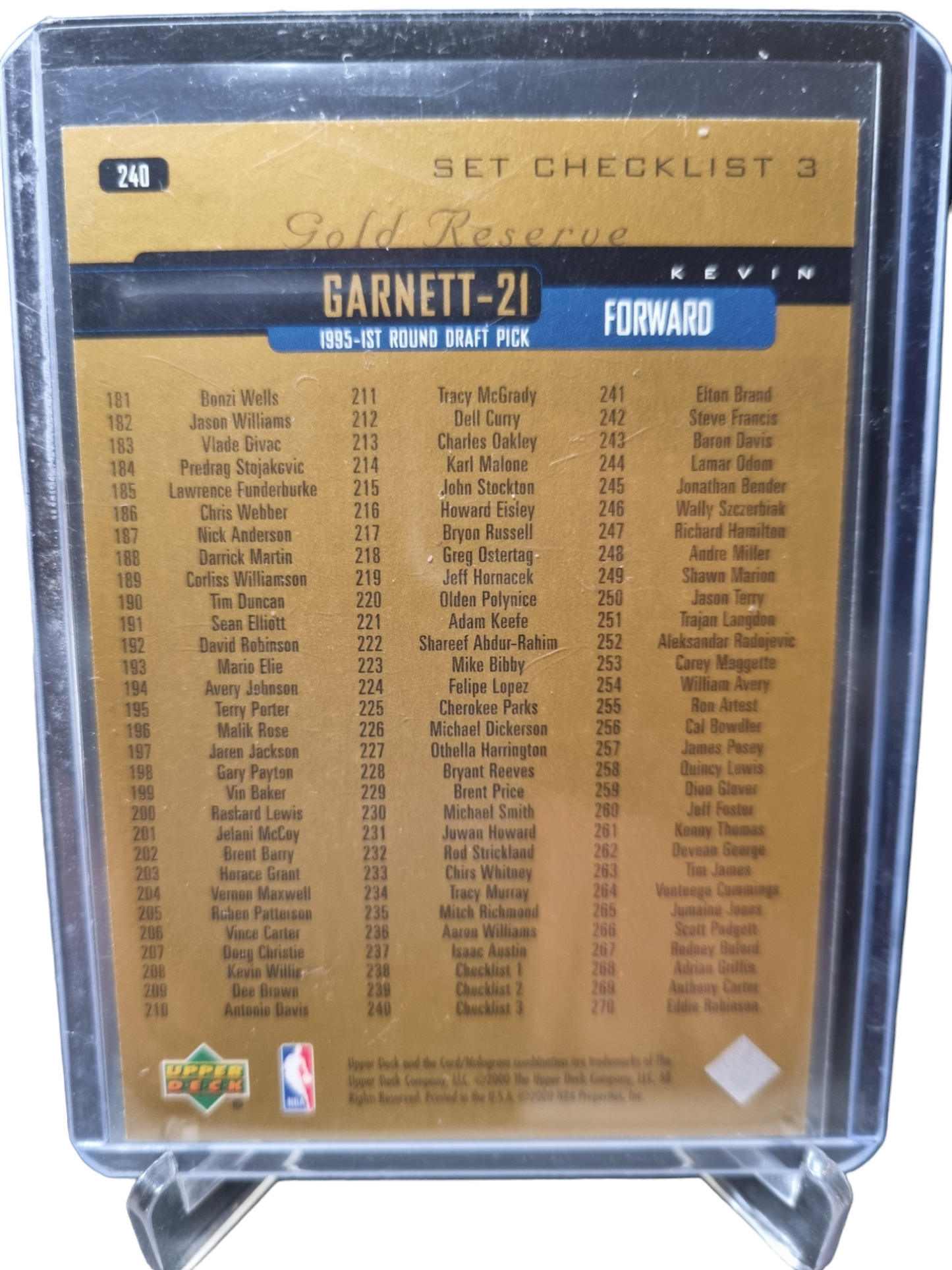 2000 Upper Deck #240 Kevin Garnett Gold Reserve Checklist