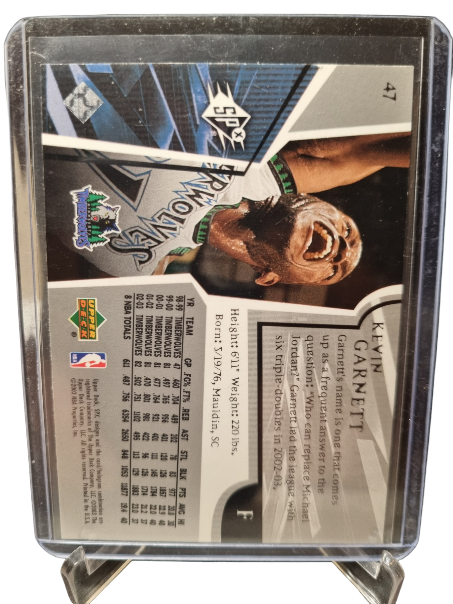 2003 Upper Deck #47 Kevin Garnett Masters SPX Hologram Card