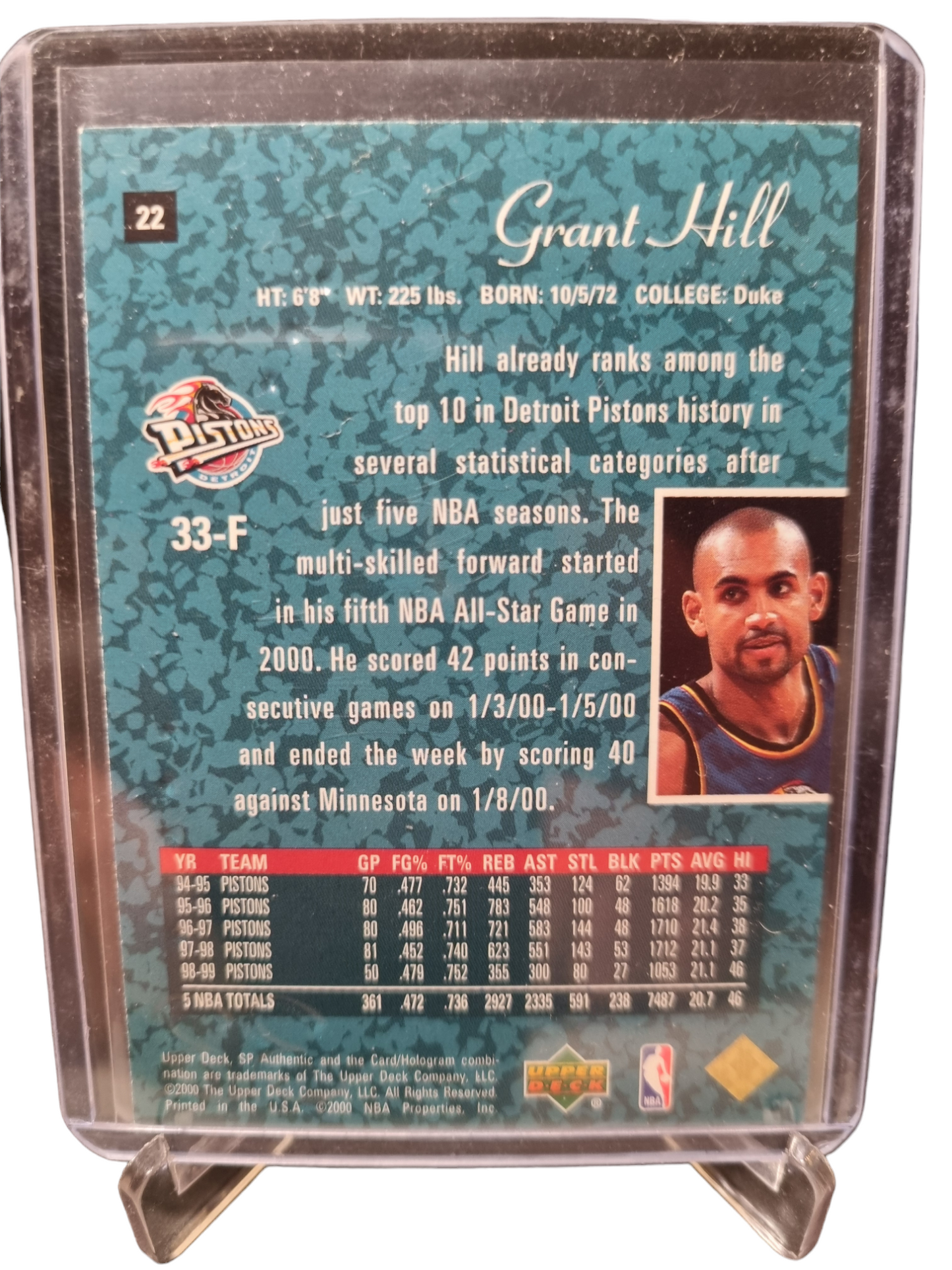 2000 Upper Deck #122 Grant Hill SP Authentic