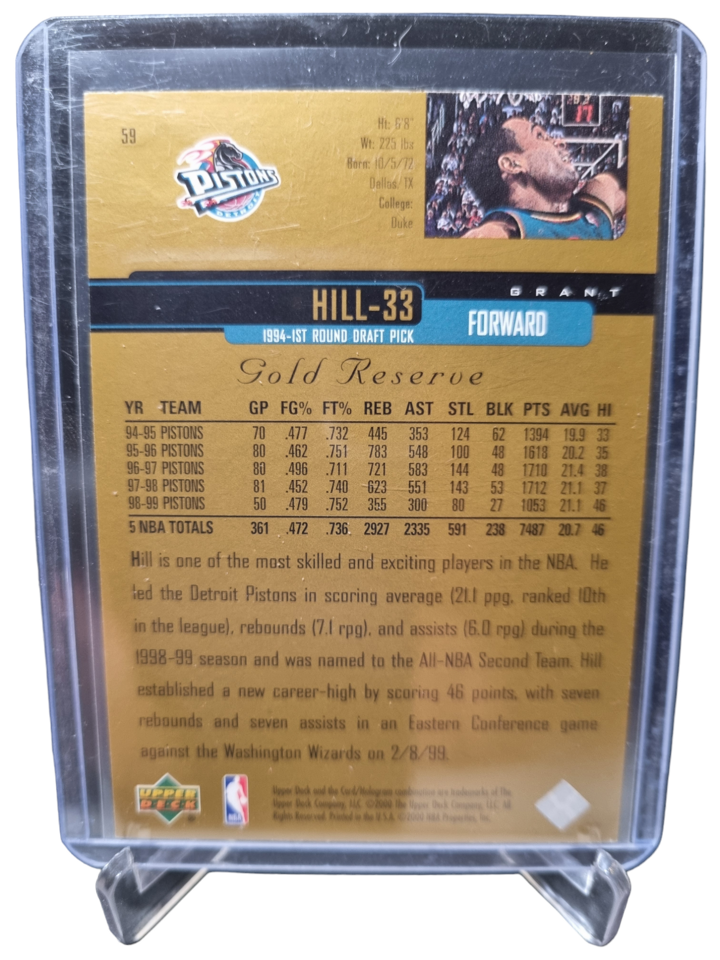 2000 Upper Deck #59 Grant Hill Gold Reserve