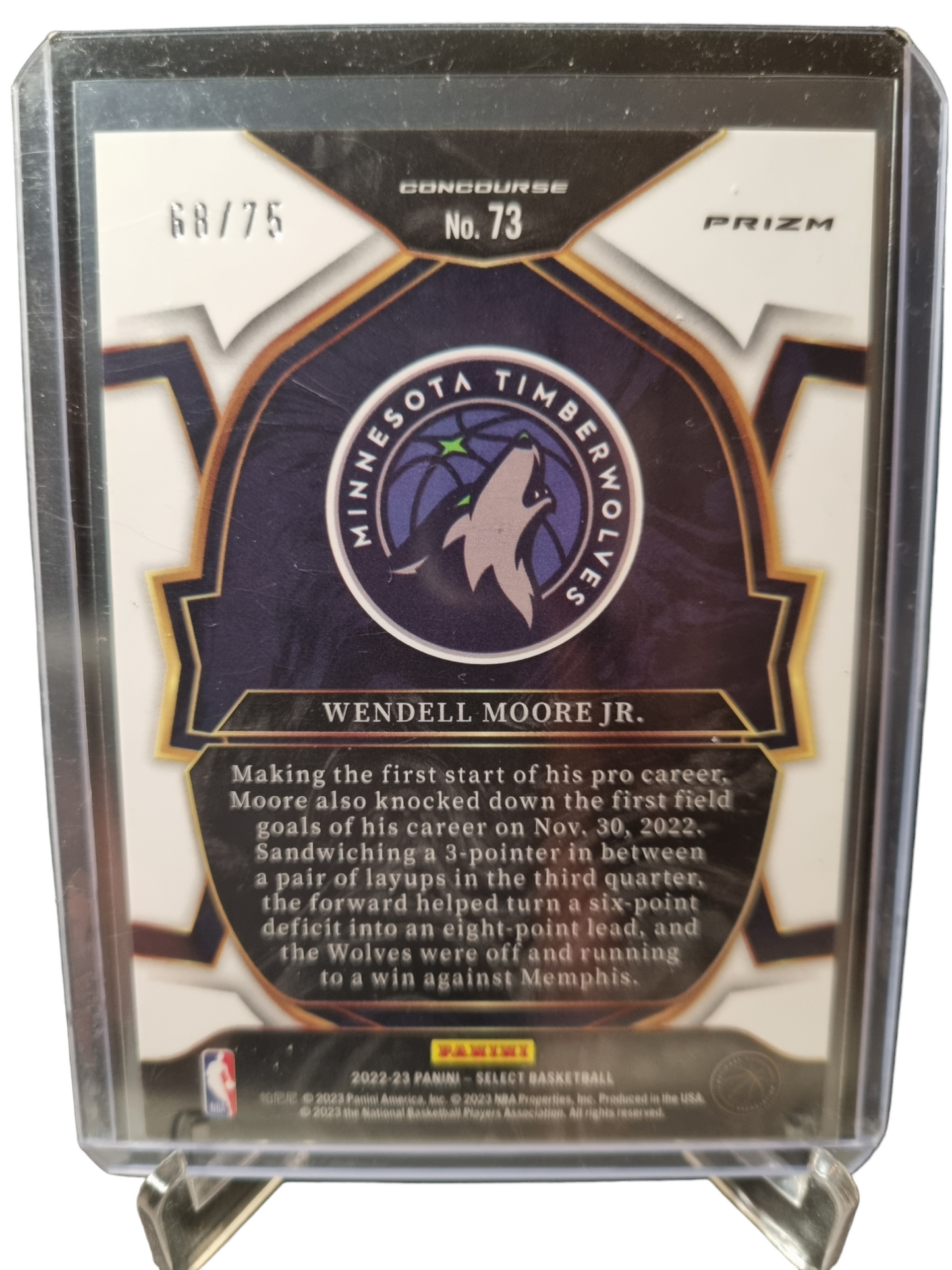 2022-23 Panini Select #73 Wendell Moore JR Rookie Card White Fast Break Prizm 68/75