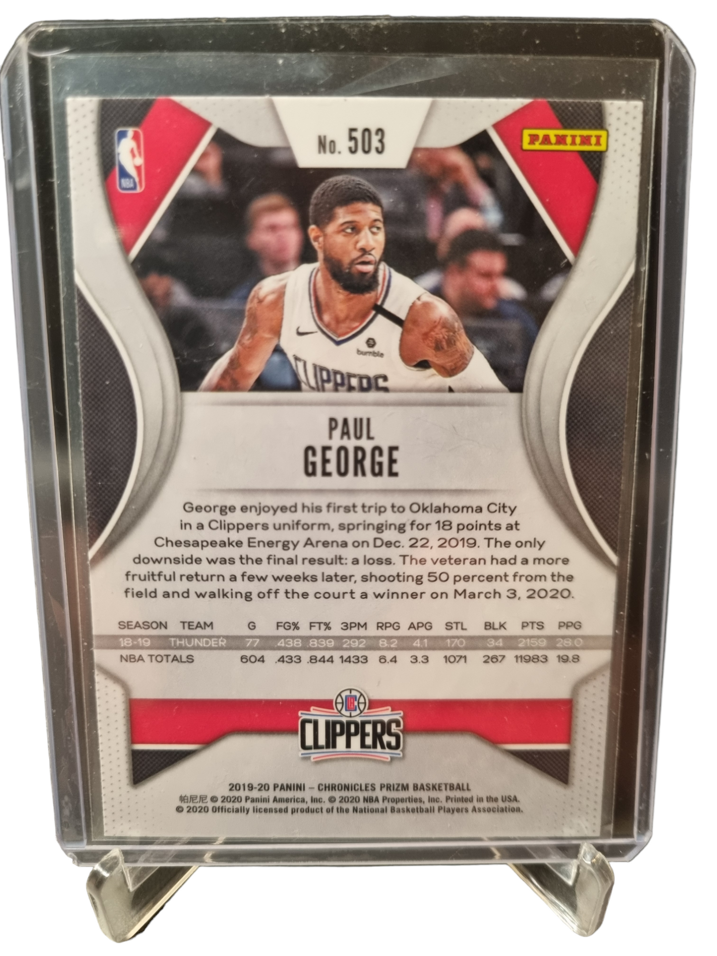 2019-20 Panini Chronicles Prizm #503 Paul George