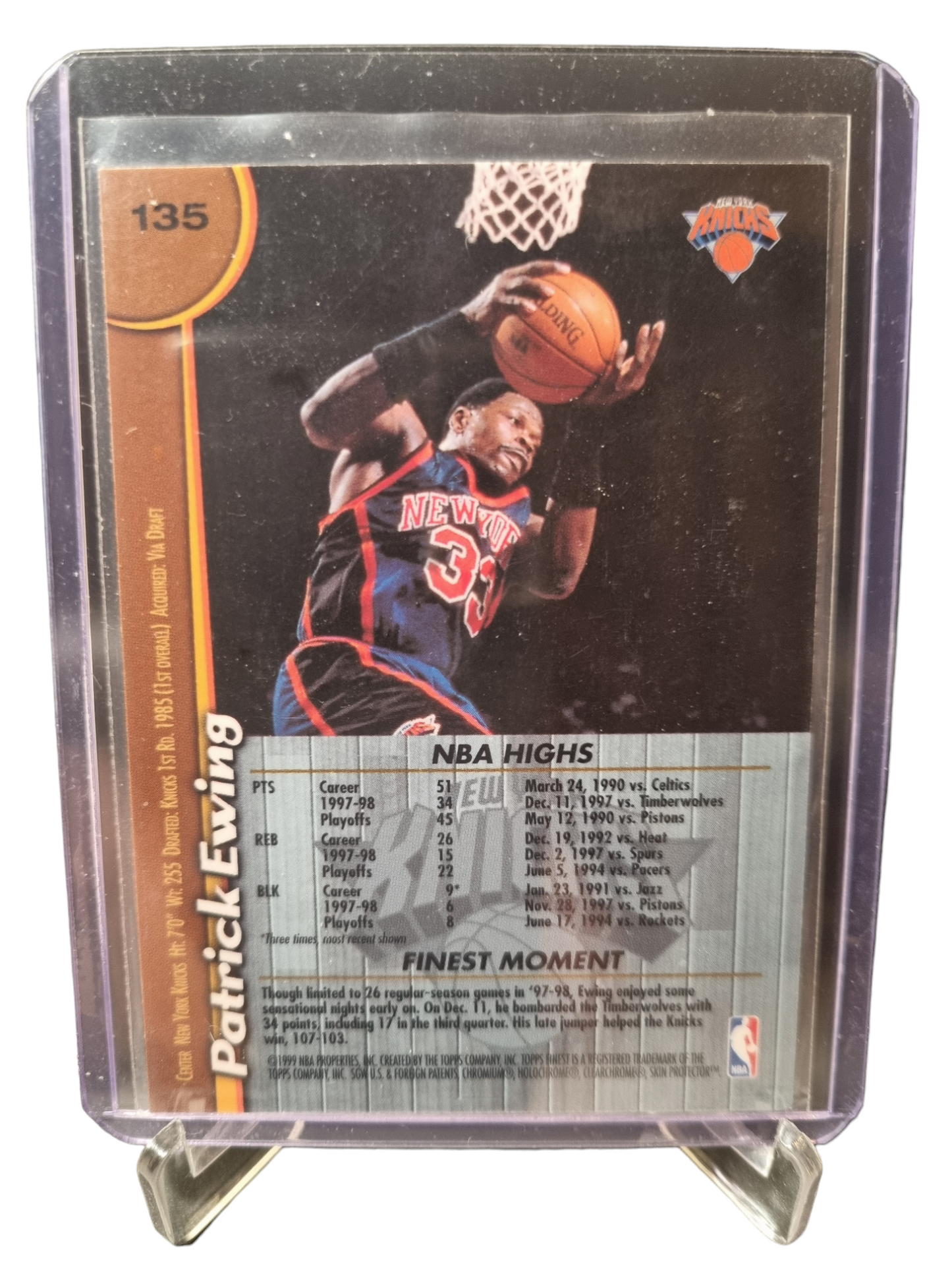 1999 Topps Finest #135 Patrick Ewing With Protective Coating