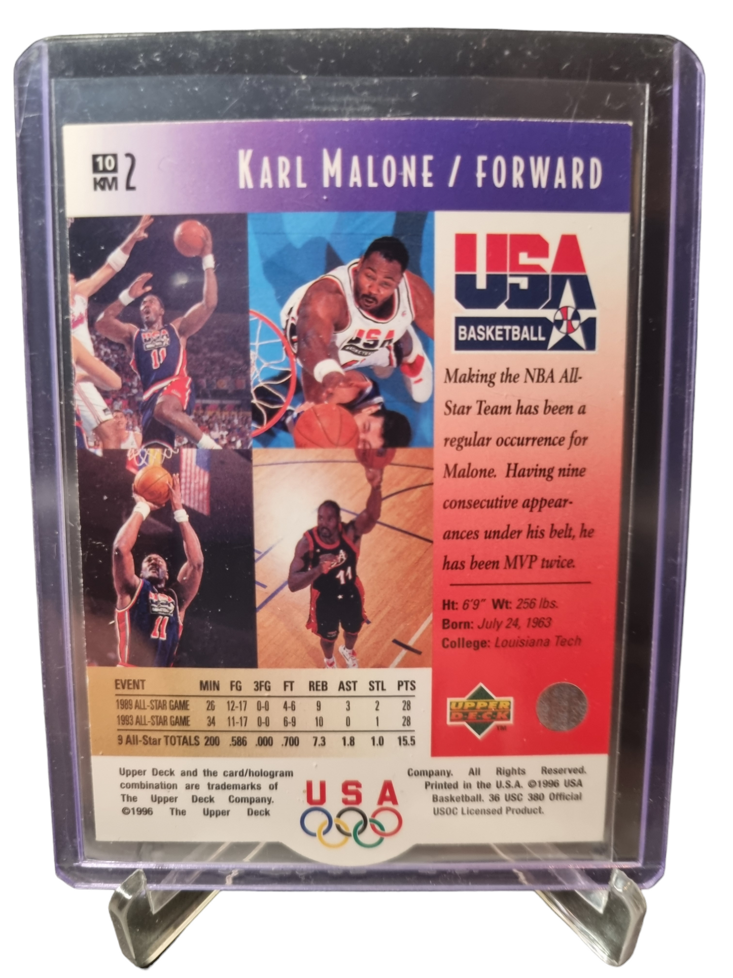 1996 Upper Deck #10 KM2 Karl Malone USA Basketball Two Time NBA All-Star MVP