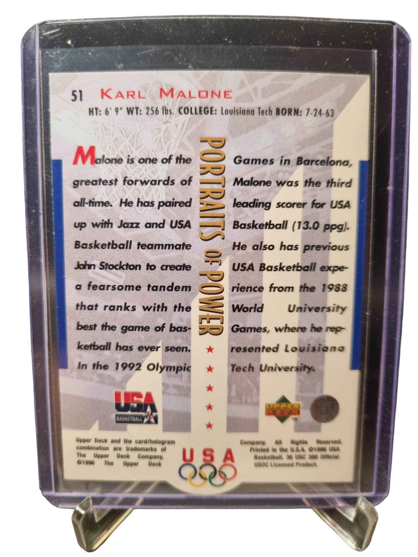 1996 Upper Deck #51 Karl Malone USA Basketball Portraits Of Power