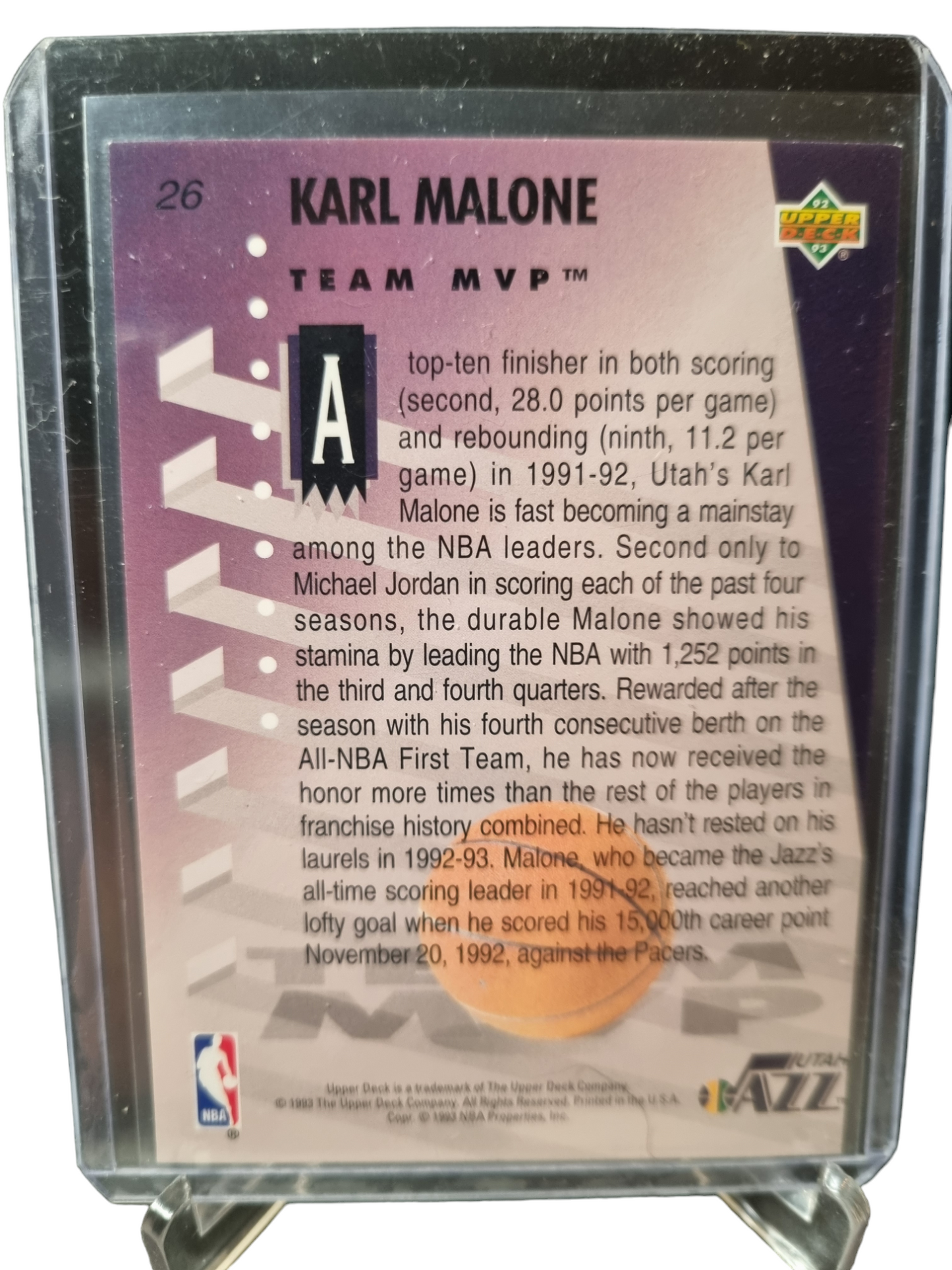 1993 Upper Deck #26 Karl Malone Team MVP Hologram Card