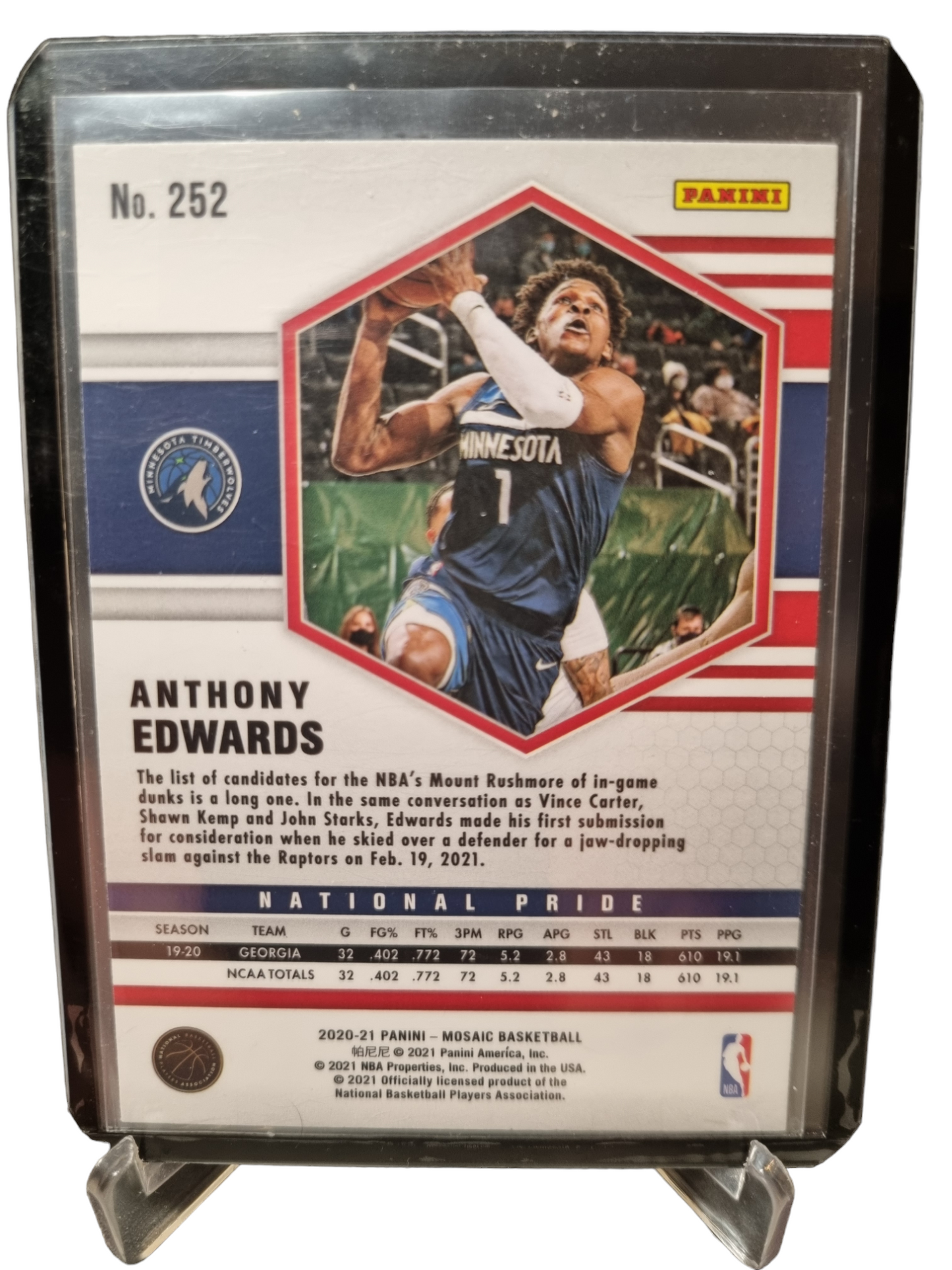 2020-21 Panini Mosaic #252 Anthony Edwards Rookie Card National Pride