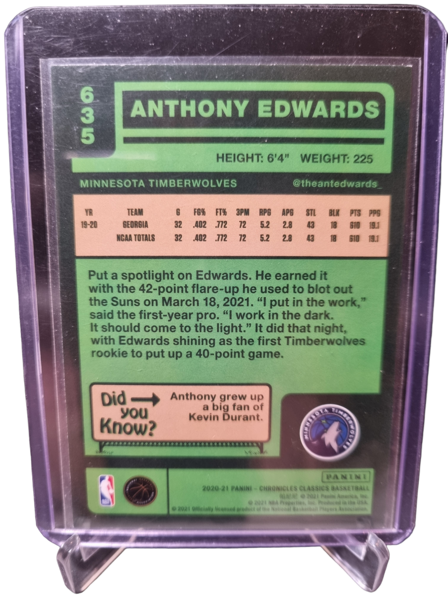 2020-21 Panini Chronicles Classics #635 Anthony Edwards Rookie Card