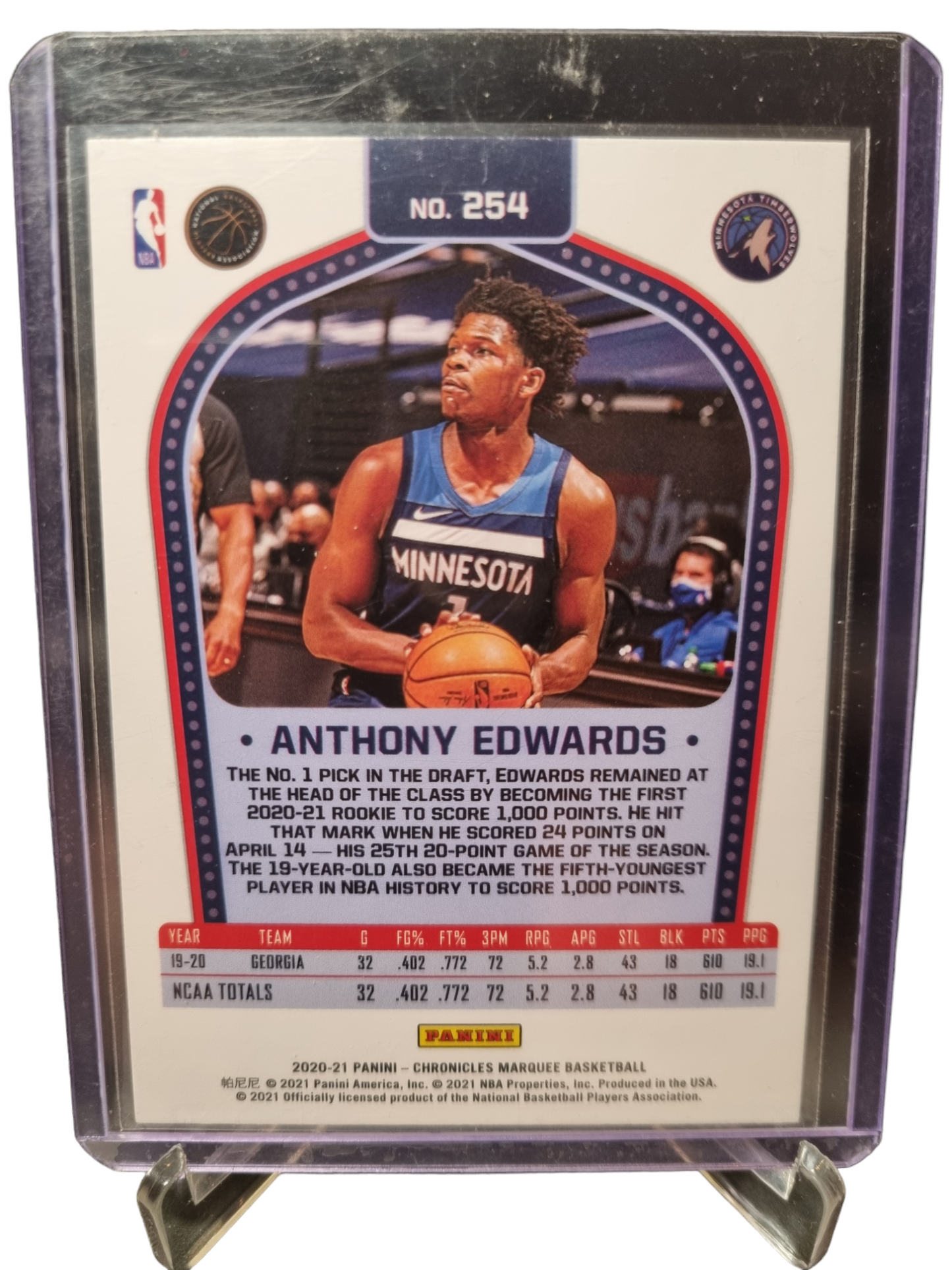 2020-21 Panini Chronicles Marquee #254 Anthony Edwards Rookie Card Marquee Silver