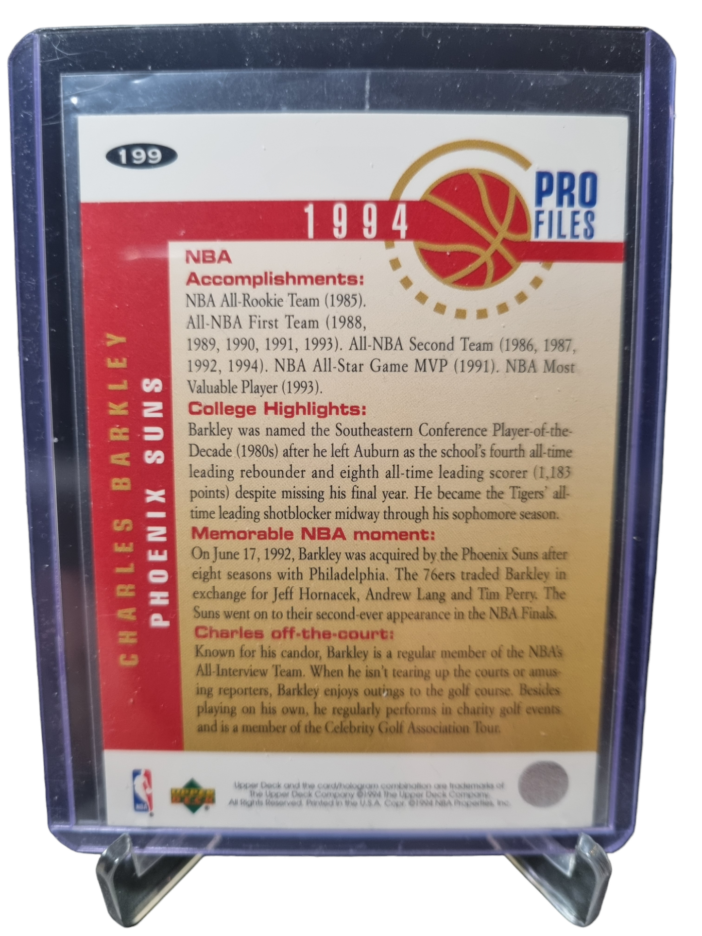 1994 Upper Deck #199 Charles Barkley 1994 Pro Files